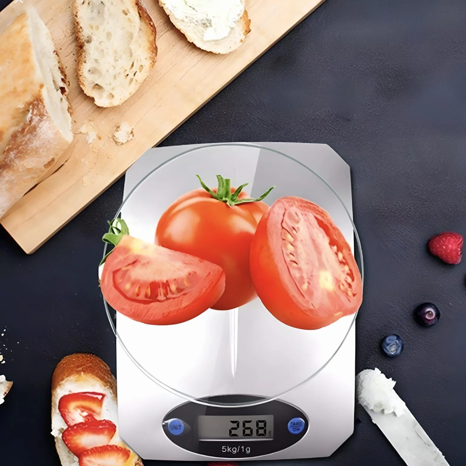 Retoo Cyfrowa waga kuchenna do 5 kg z czytelnym wyświetlaczem LCD, z funkcją tarowania, do domu, waga gramowa, waga do jedzenia, srebrna