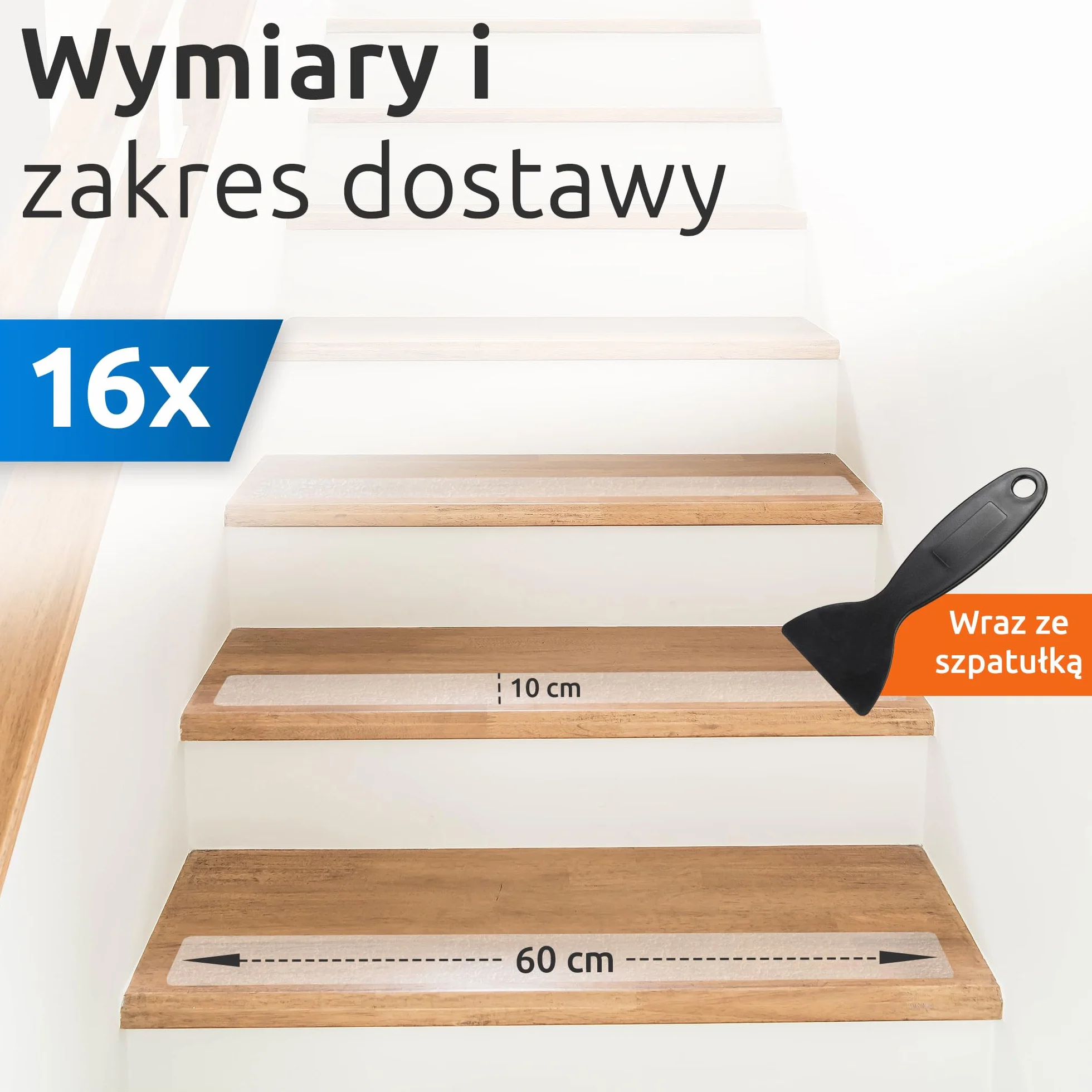 ECENCE 16x Antypoślizgowe Stopnie Schodów Samoprzylepne Maty do Schodów Transparentne Stopnie Schodów dla Ochrony Schodów Zapobiega Poślizgnięciom 60cm/23,6inch