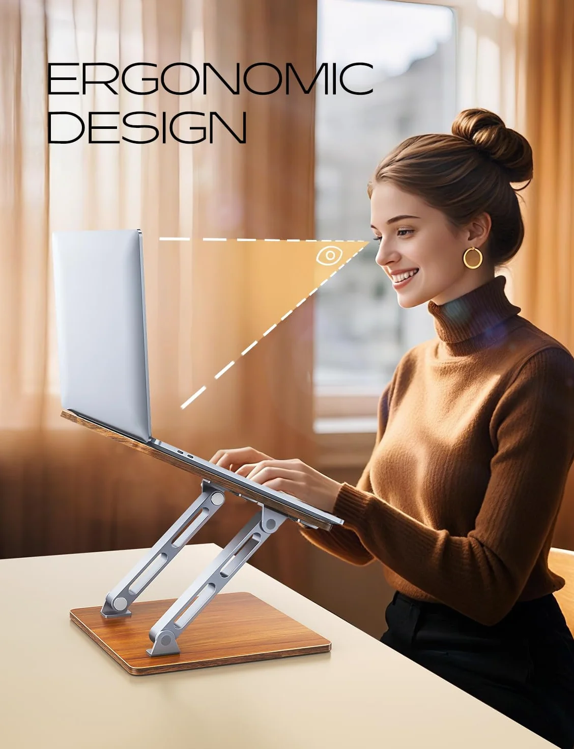 CIRYCASE Laptop Stand dla biurka, aluminium i drewno Ergonomiczny laptop Riser z regulowanym kątem, składany podwójny stojak dla komputera, kompatybilny wszystkie laptopy 10-16"
