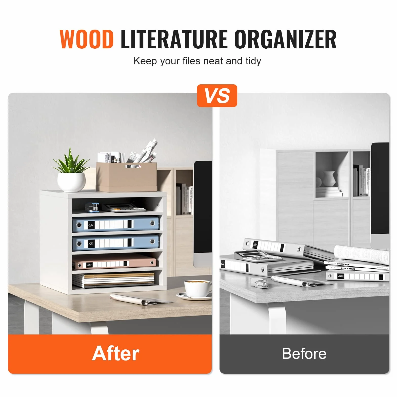 VEVOR Drewniany Organizator Literatury Stojak na dokumenty 5 przegródek 35,5x30,5x33 cm Biały
