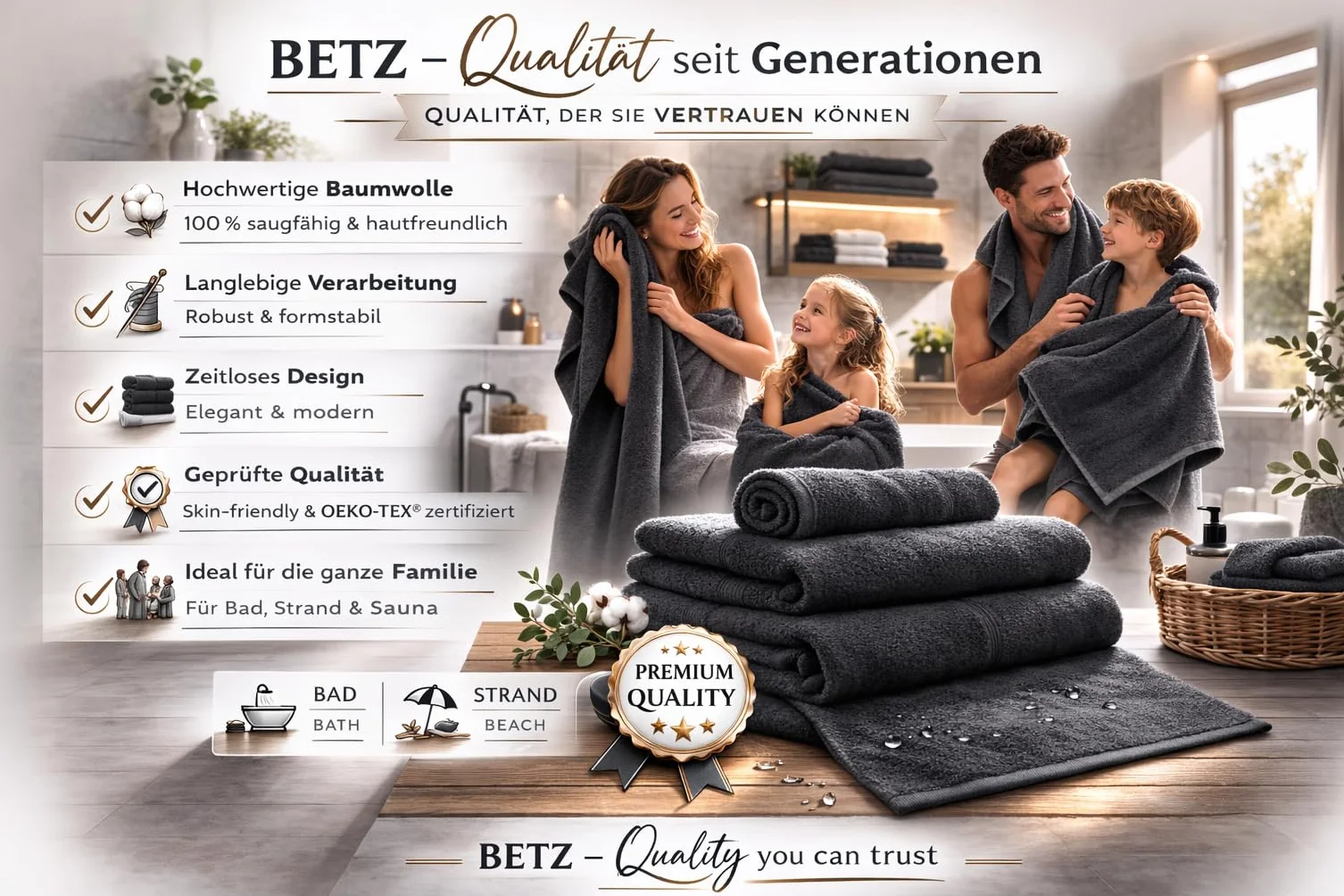 Betz Ręcznik kąpielowy duży XXL Berlin 100 x 200 cm 100% bawełna grafitowy