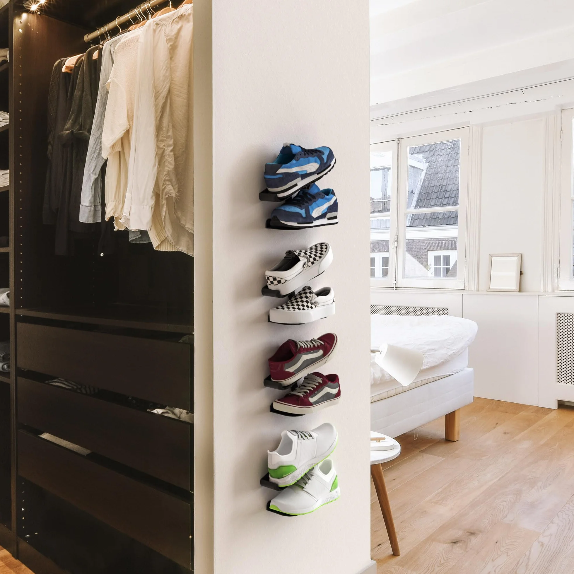 Mobilefox 700148 Sneakersy montowane na ścianie półka na buty do montażu na ścianie czarny zestaw 2 sztuk (700148)