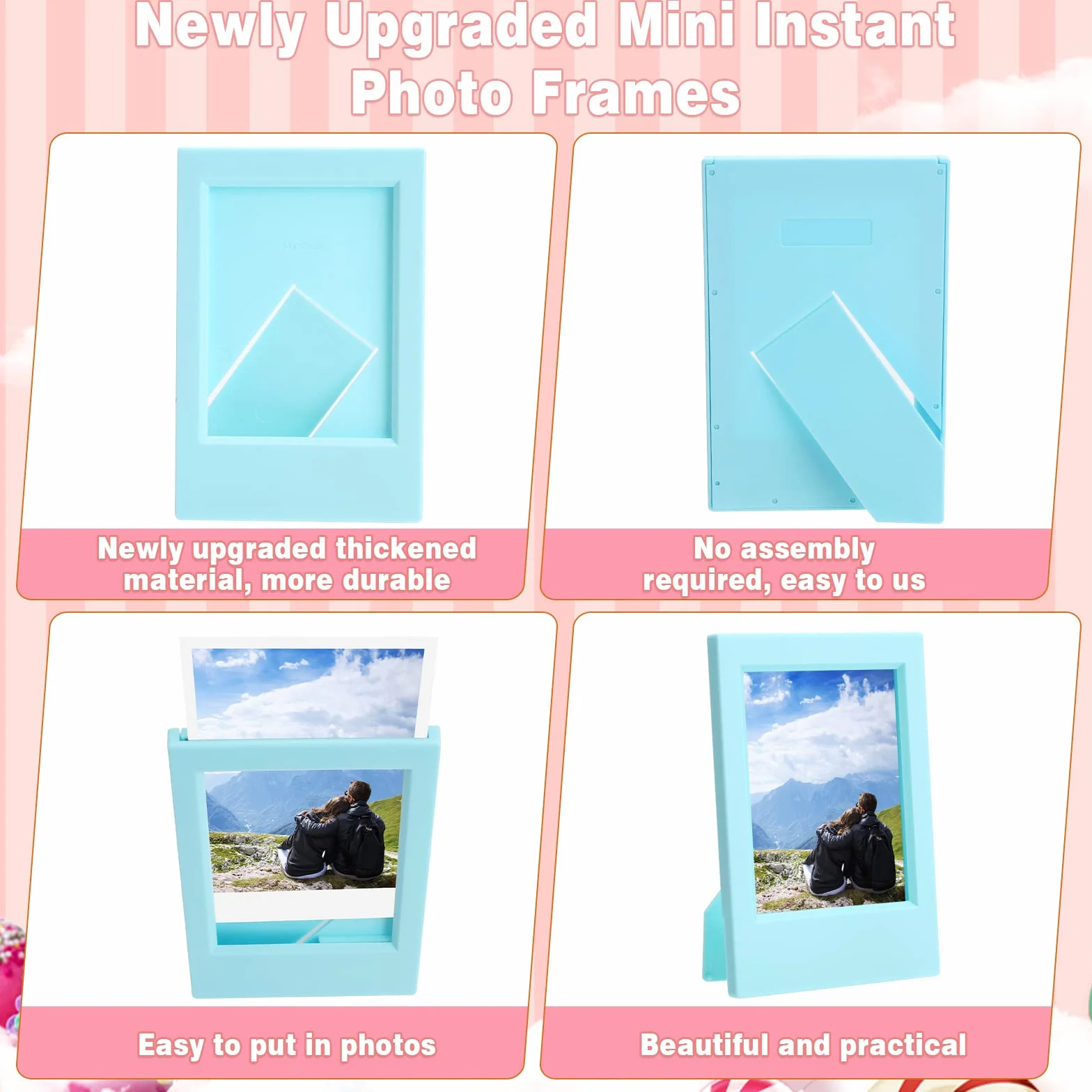 Nowo ulepszone mini ramki na zdjęcia z 40 arkuszami, natychmiastowe naklejki natychmiastowy, kompatybilne z Fujifilm Instax Mini 11, 9, 8, 70, 7s, 90, 26, zdjęcie