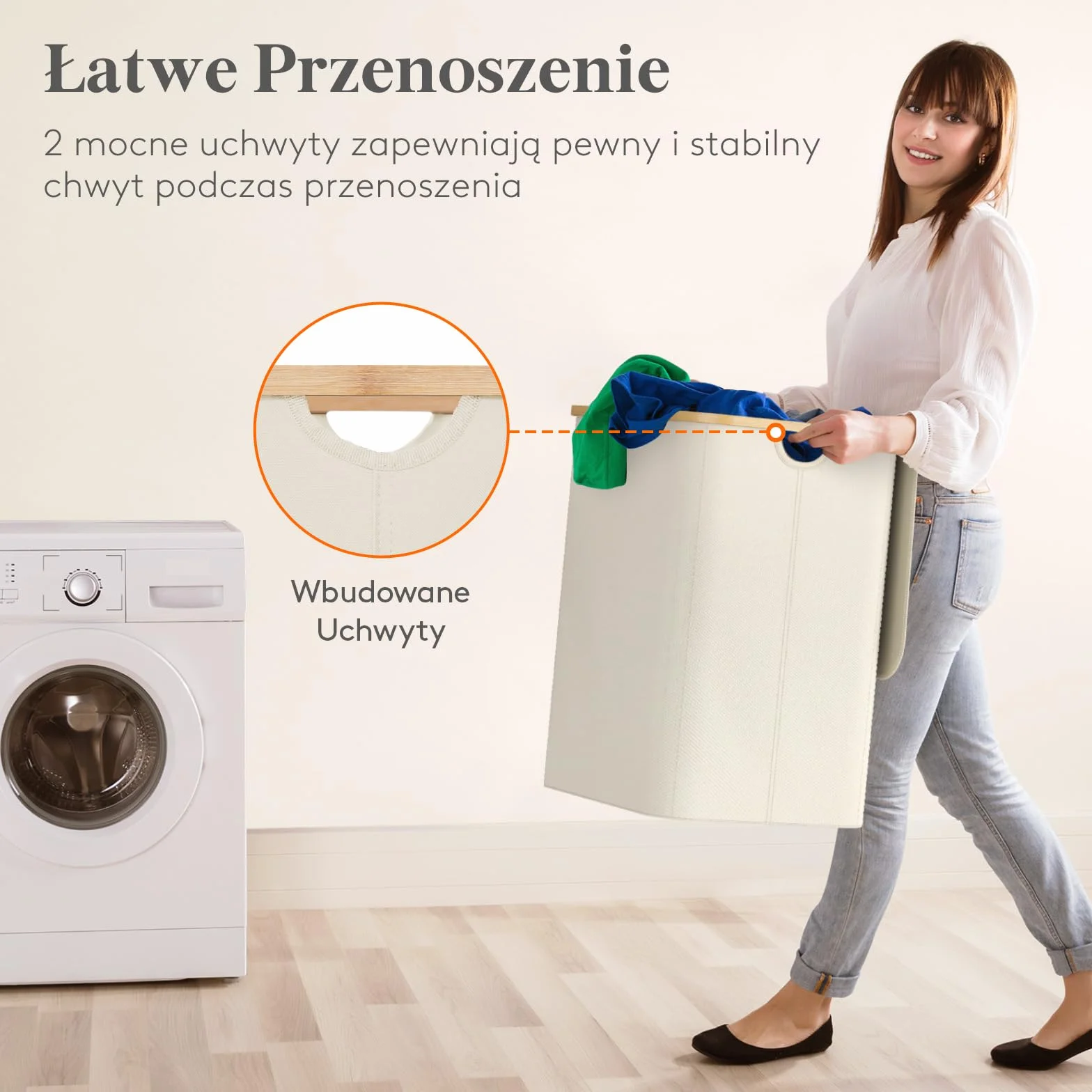 Lifewit Kosz na Pranie z Wyjmowanymi Workami Składany Bambusowy 3 Komory 150L Beżowy