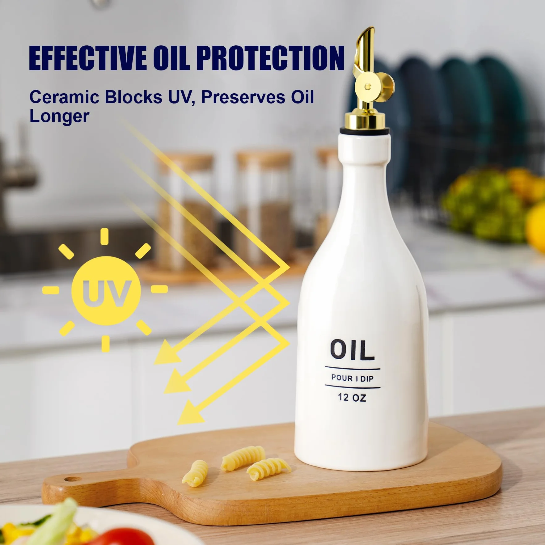 NiHome ceramiczna butelka na olej 350 ml, dozownik octu i oleju, z automatycznym nalewaniem, do mycia w zmywarce, odporna na promieniowanie UV