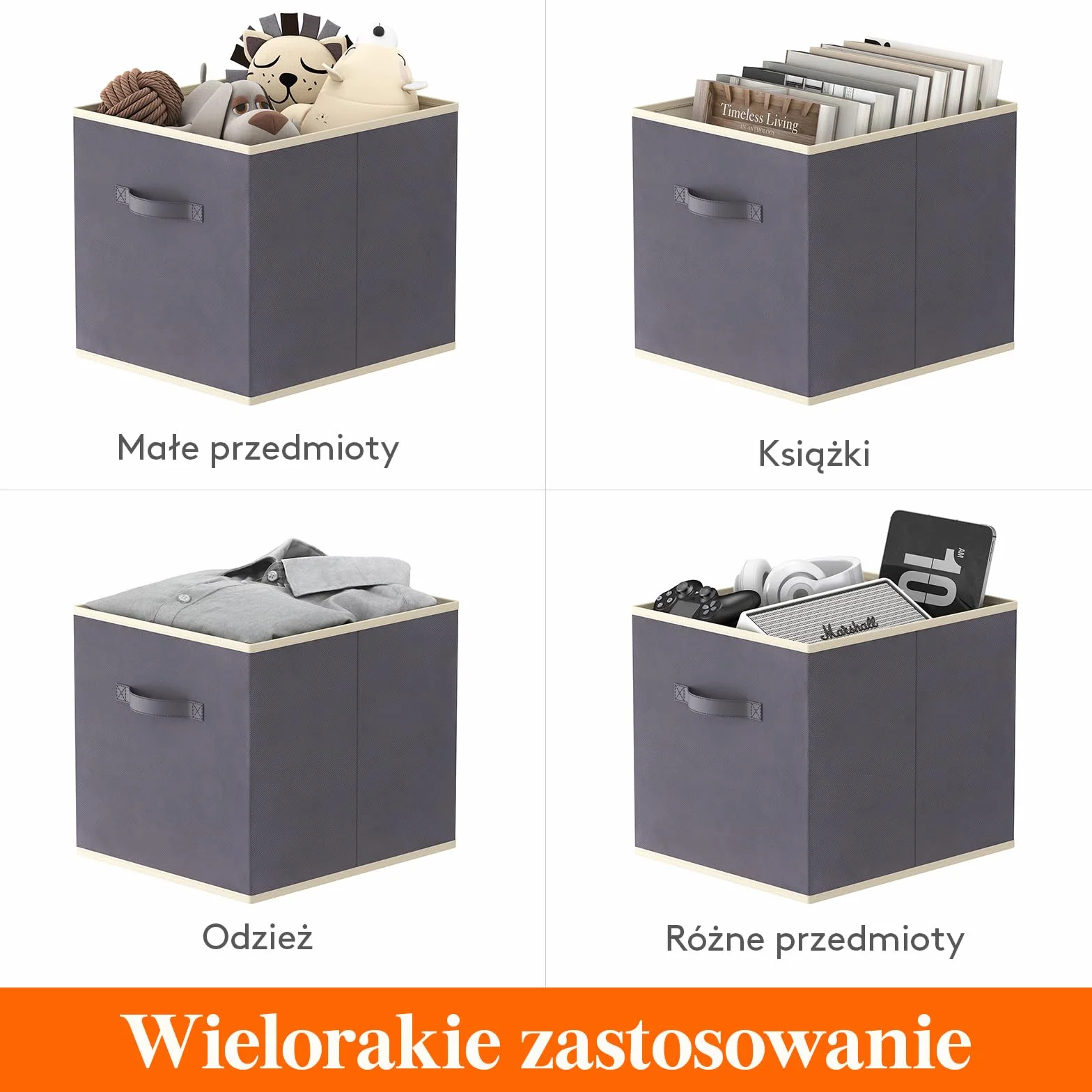 Lifewit 8 Pack składanych pudełek do przechowywania kostek, średniej wielkości dekoracyjne kosze do przechowywania, otwarte kostki do przechowywania z uchwytami, 33 x 38 x 33 cm, Szary