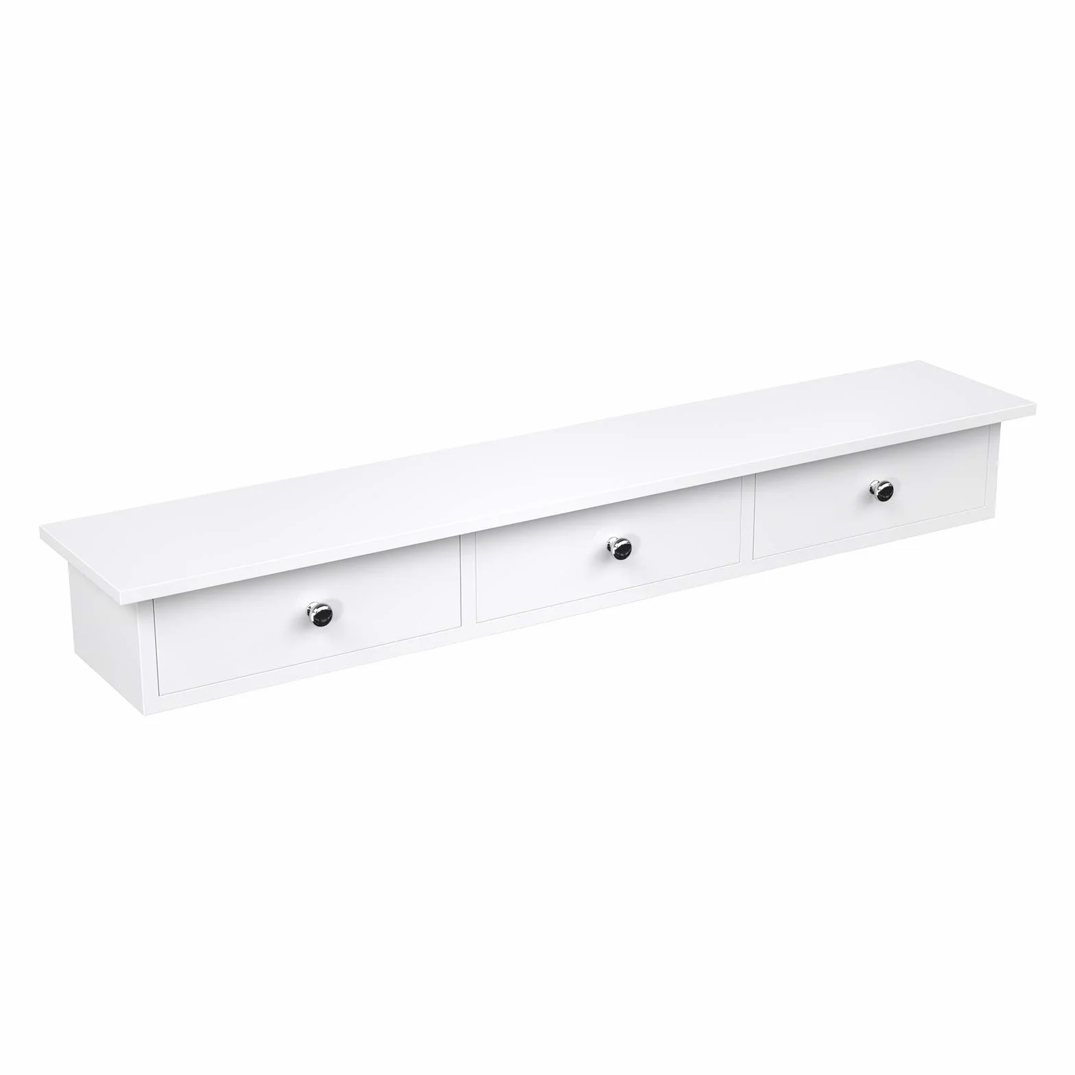 SONGMICS Regał ścienny z 3 szufladami, szafka ścienna, 80 x 15 x 10 cm, do korytarza, salonu, sypialni, kuchni, malowania o wysokim połysku, biały LWS085W01