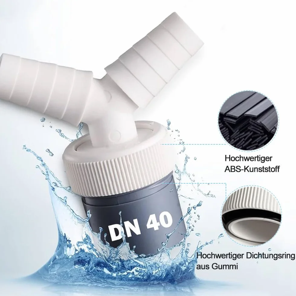 Voarge Odpływ pralki podwójne przyłącze adapter Y do zmywarki, odpływ do rury Ø 40 mm i wejście Ø 18-24 mm, z 2 sztukami obejm węża