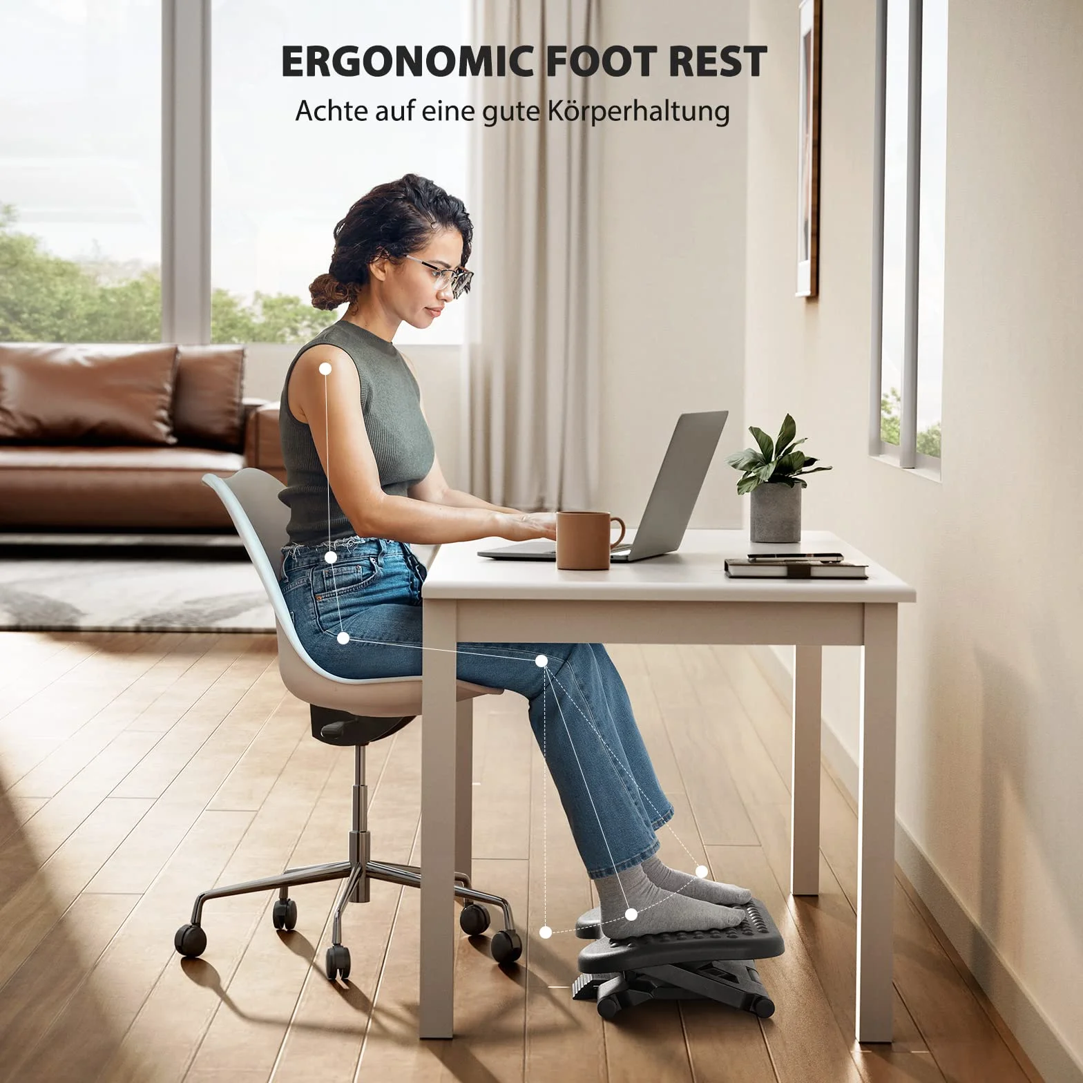 HUANUO Regulowany podnóżek, ergonomiczny podnóżek do biurka z funkcją masażu, 3 regulowane pod względem wysokości i kąta, antypoślizgowe do biura i domu