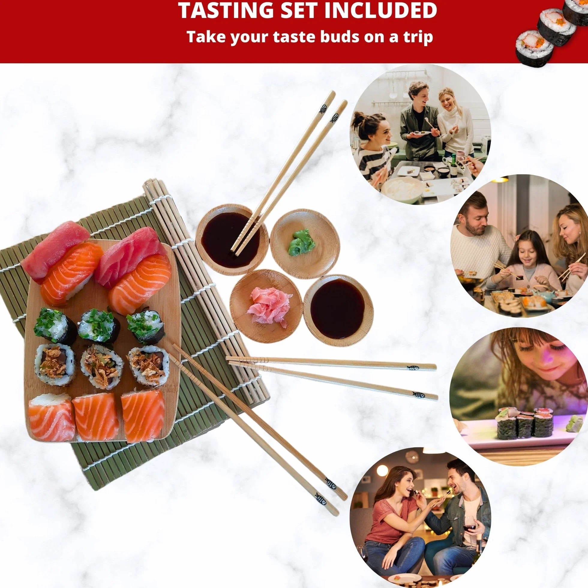 Kompletny zestaw do robienia sushi maki – zestaw do robienia sushi makis – pudełko z bambusową matą, japoński nóż, pałeczki, forma do maki, nie zawiera BPA, pomysł na prezent dla mężczyzn i kobiet
