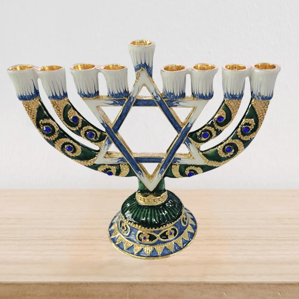 Chanukah Menorah Candelabrum antyczny świecznik festiwal ozdobiony klejnotami świecznik stół centralny