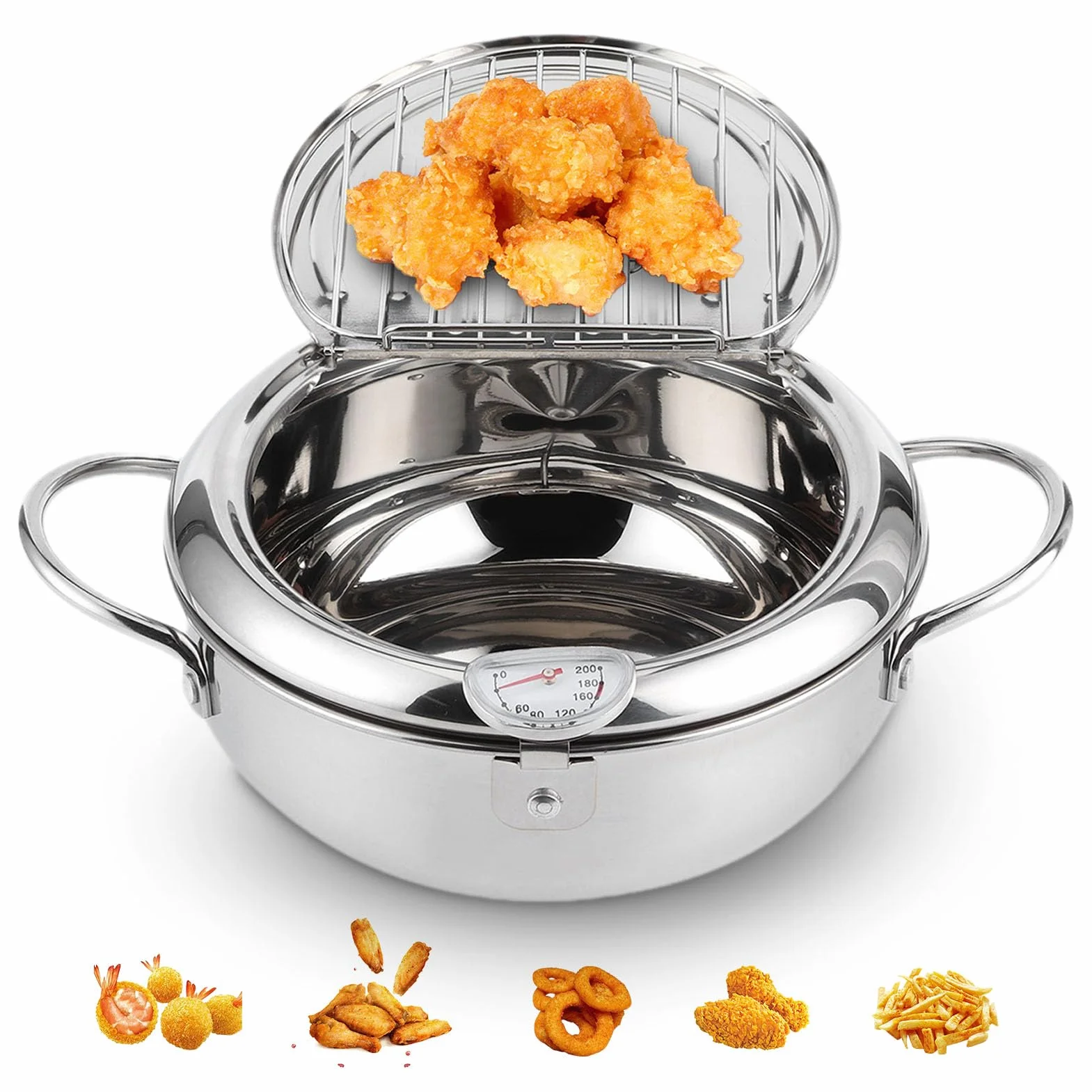 Japoński Garnek do Głębokiego Smażenia Tempura ze Stali Nierdzewnej 304 20 cm z Termometrem