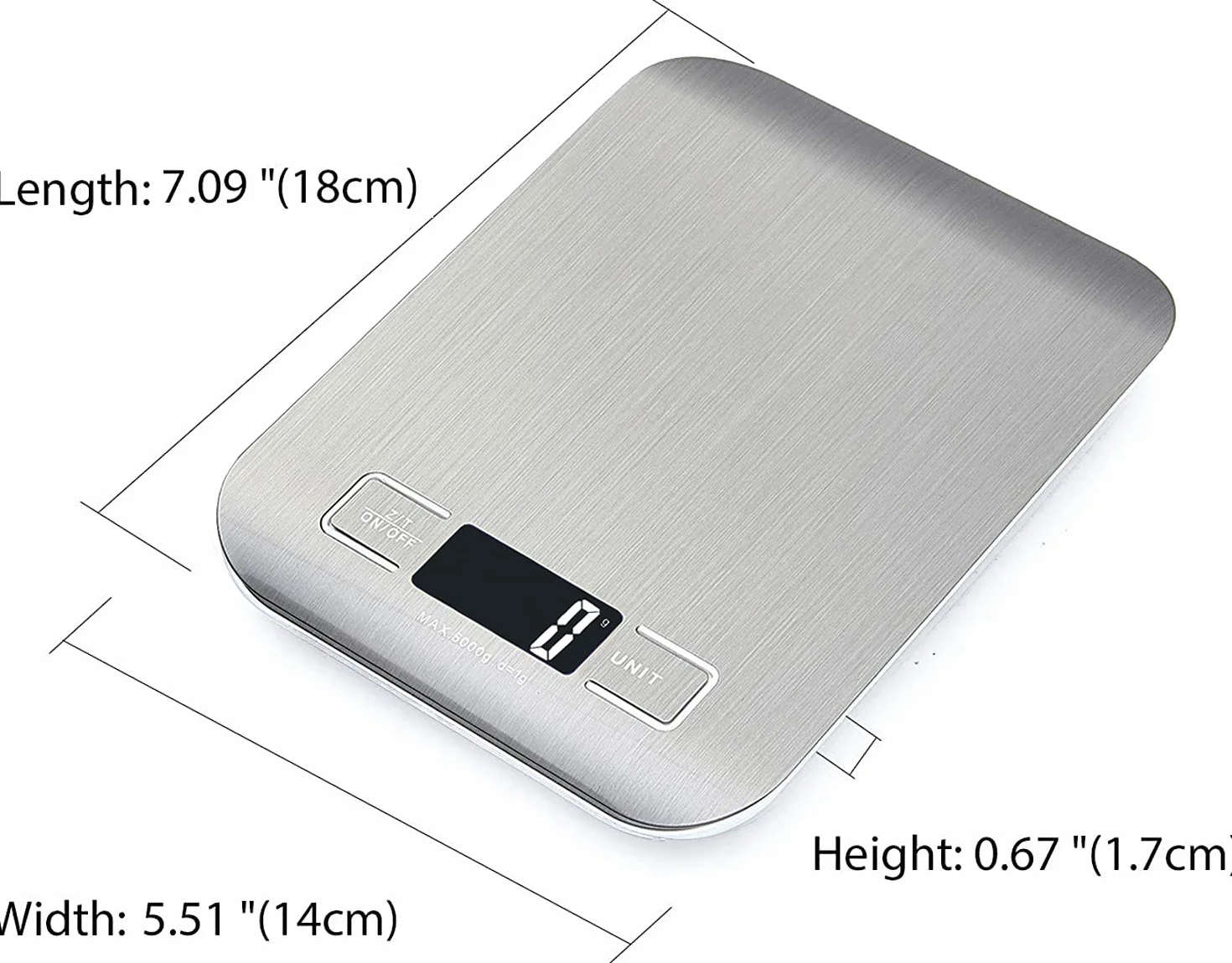 Home Fashion Cyfrowa Waga Kuchenna - Udźwig 5kg/11lb z Precyzją 1g - Waga Spożywcza ze Stali Nierdzewnej do Gotowania i Pieczenia, Podświetlany LCD, Funkcja Tary, 5 Jednostek, 18x14cm - Srebrna