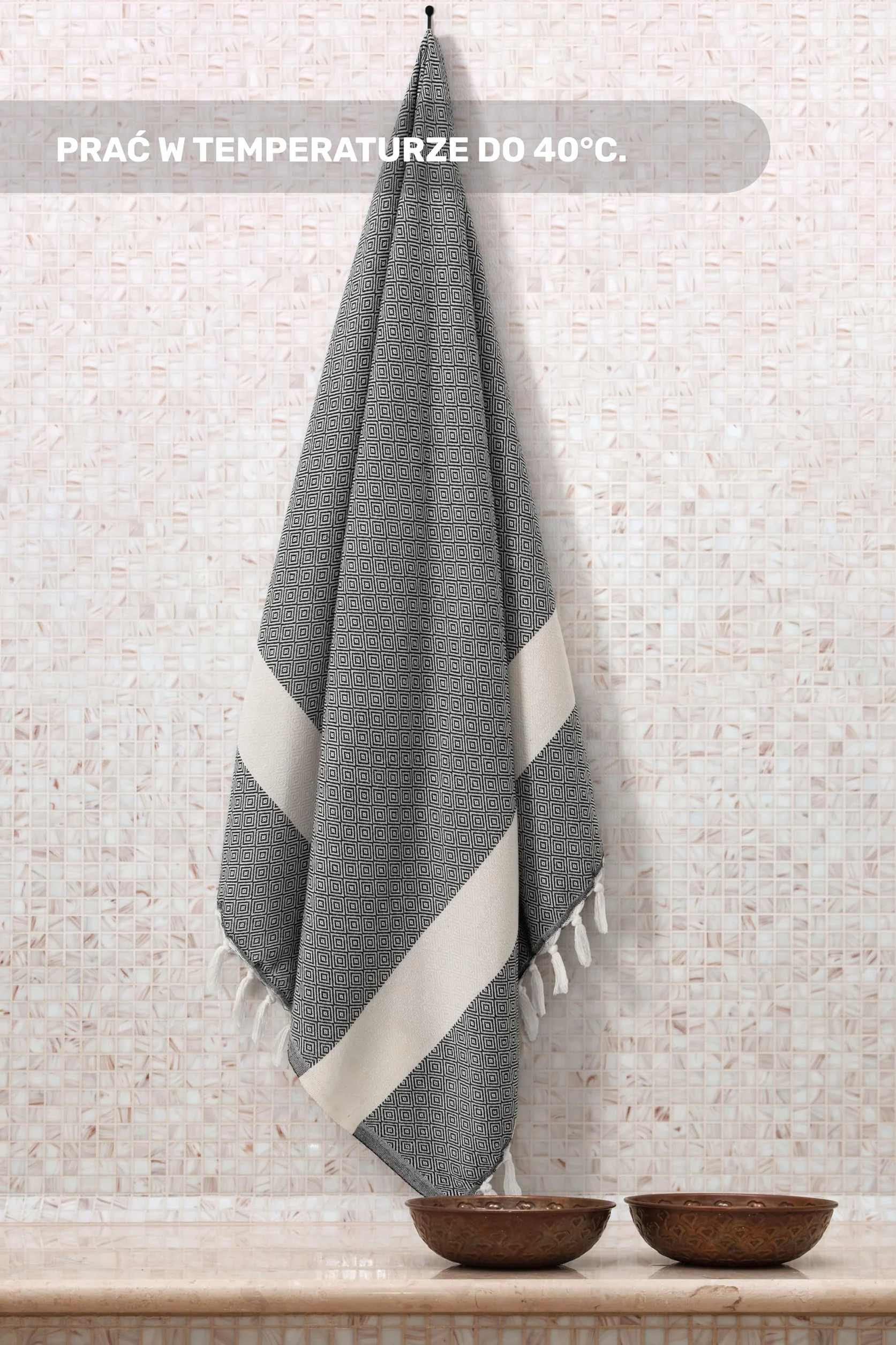 Ręcznik bawełniany plażowy 90x170 cm, 100% bawełna, duży ręcznik do sauny, Hammam, Pareo, narzuta, szybkoschnący i lekki, tradycyjny turecki peshtemal (czarny)