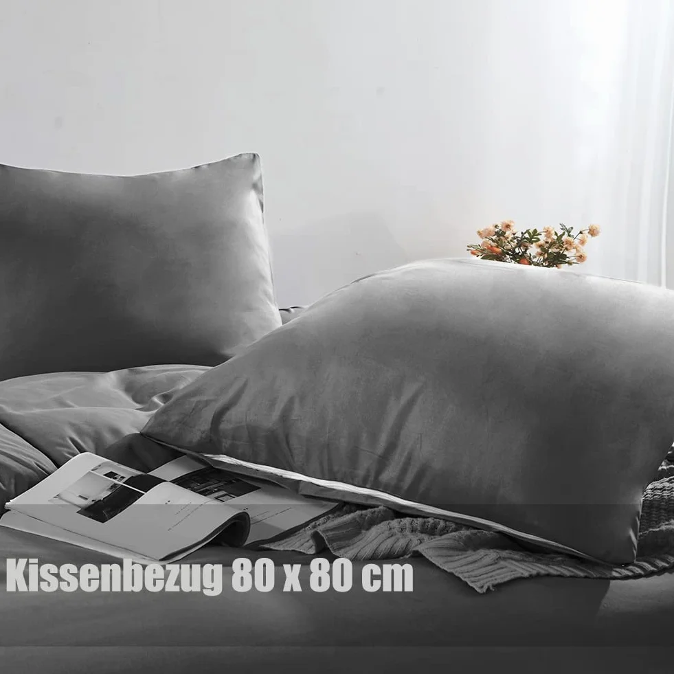 Soifox Komplet pościeli z mikrofibry, szary antracyt, nie wymaga prasowania i nie gniecie się, zestaw 2-częściowy: poszwa 200 x 220 cm, poszewka na poduszkę 80 x 80 cm, z zamkiem błyskawicznym