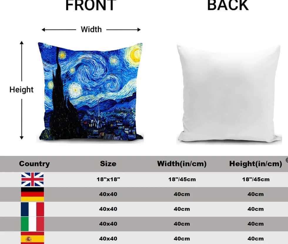 HUASHUZI Poszewka na poduszkę Gwiaździsta noc Van Gogha prezenty dekoracje poszewka na poduszkę dekoracyjna dom do salonu kanapa sofa 45 x 45 cm