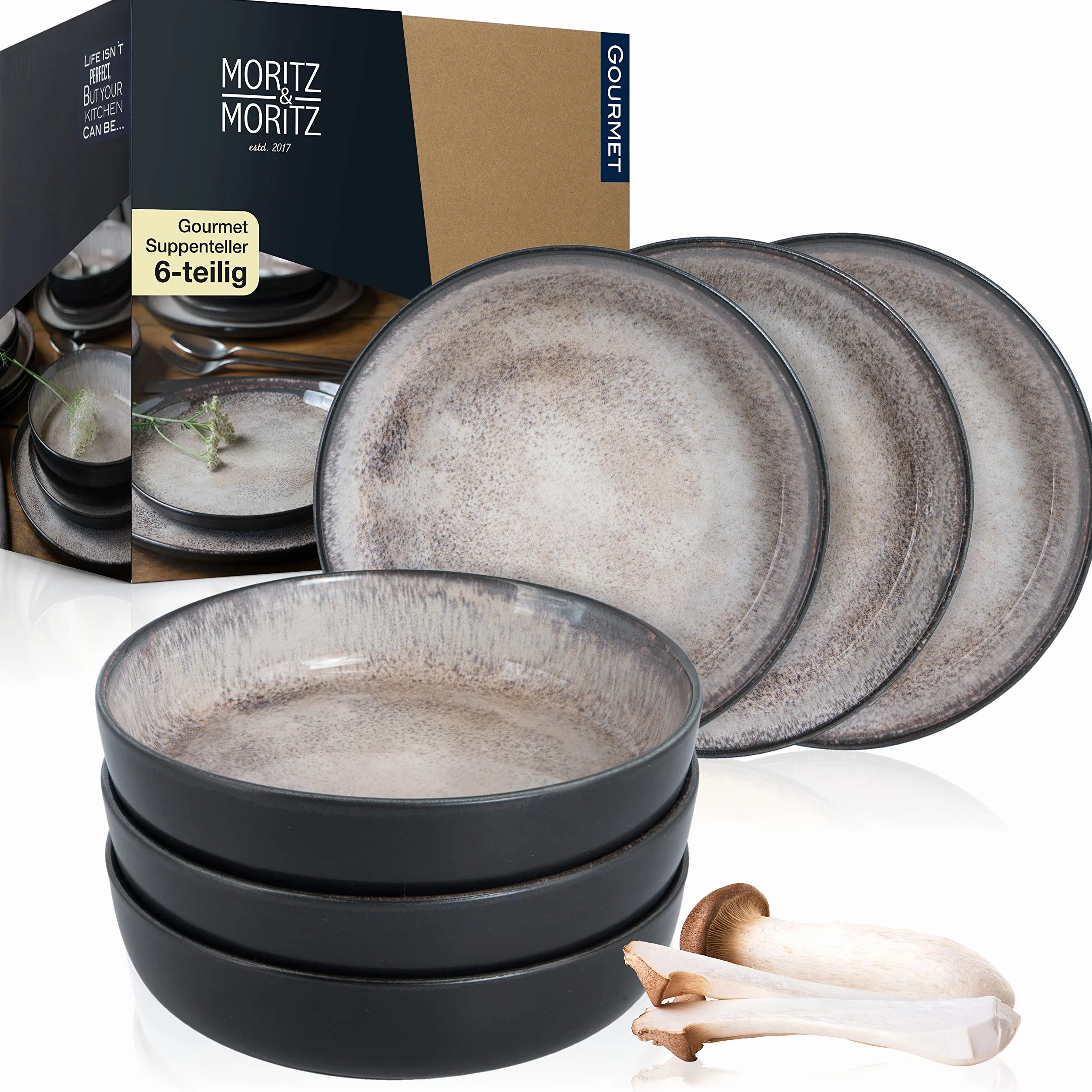 Moritz & Moritz Vida 6-częściowy zestaw misek do zupy porcelana beżowy