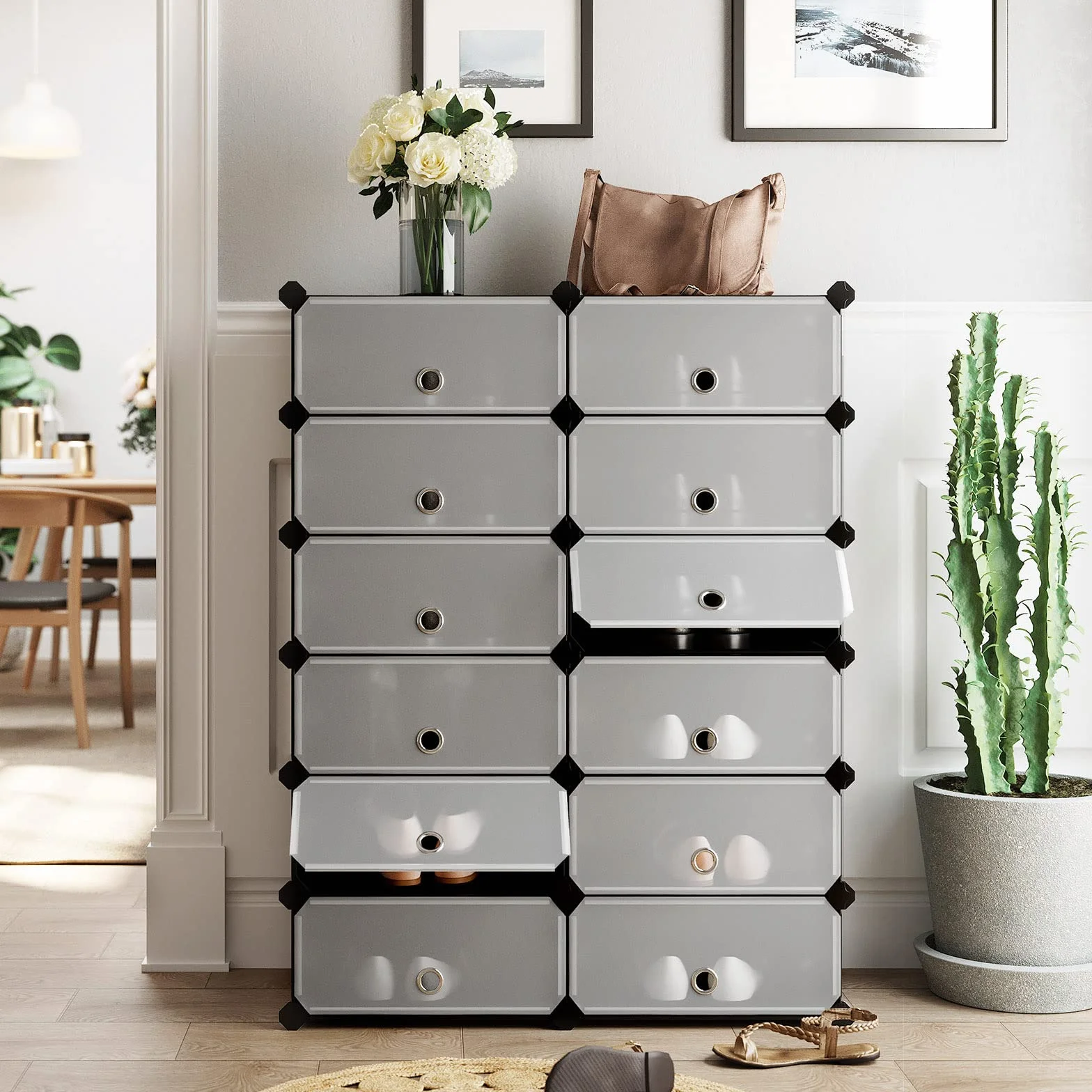 SONGMICS LPC26HV1 Regał na buty z tworzywa sztucznego, system regałowy, regał wtykowy, regał do przechowywania, szafa na ubrania, metalowy drut, 83 x 31 x 105 cm, czarny