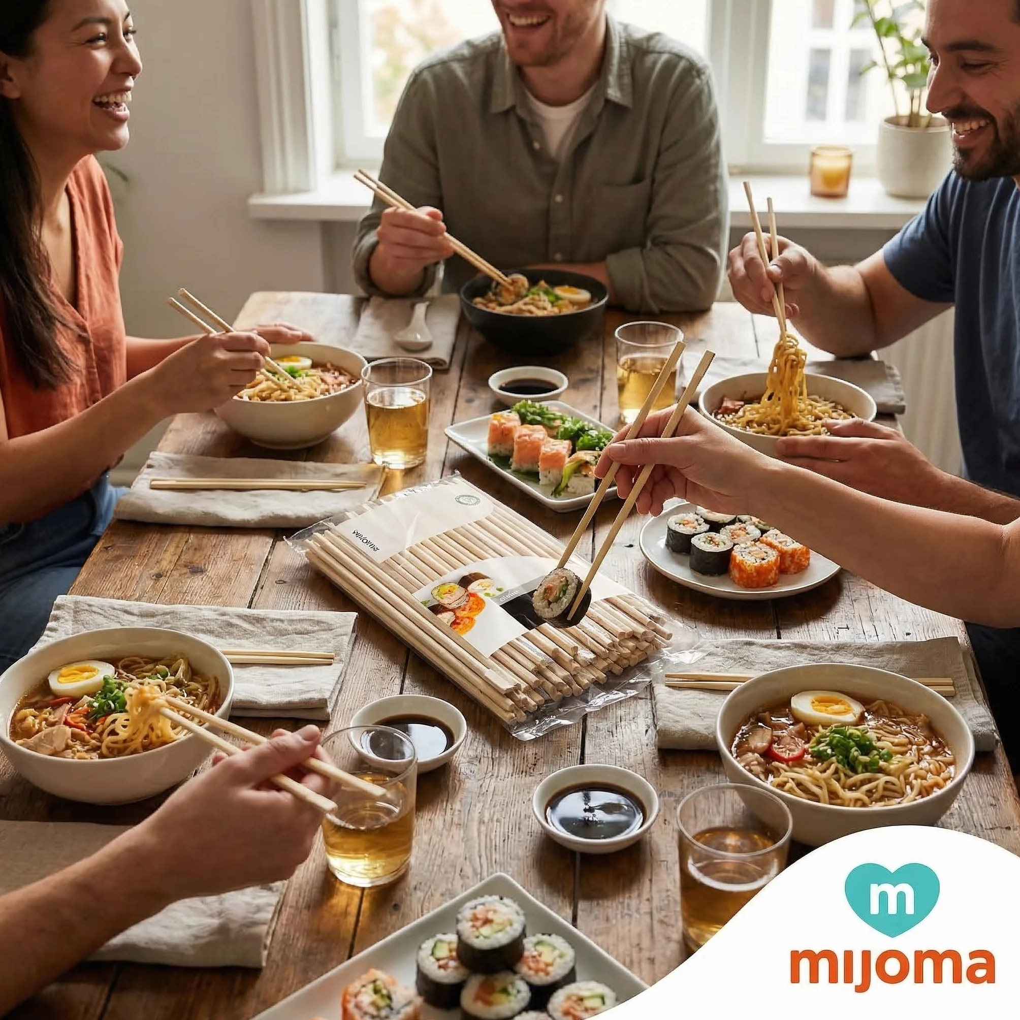 MIJOMA Pałeczki do jedzenia 50 par 19,5 cm – drewniane – do sushi, ramen i na wynos – lekkie i wygodne w użytku na co dzień i dla gości