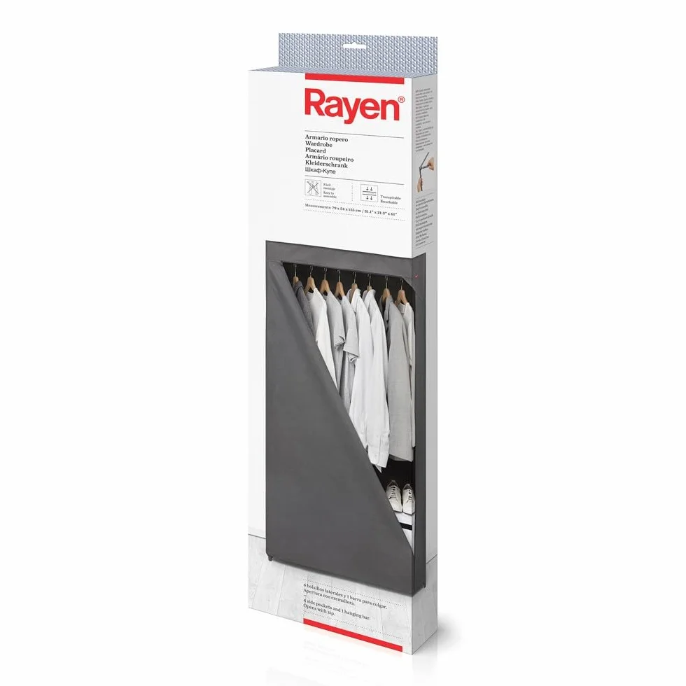 Rayen Szafa na ubrania Basic, tkanina, szara, 79 x 155 x 54 cm, 2054.01, 79x155x54 cm