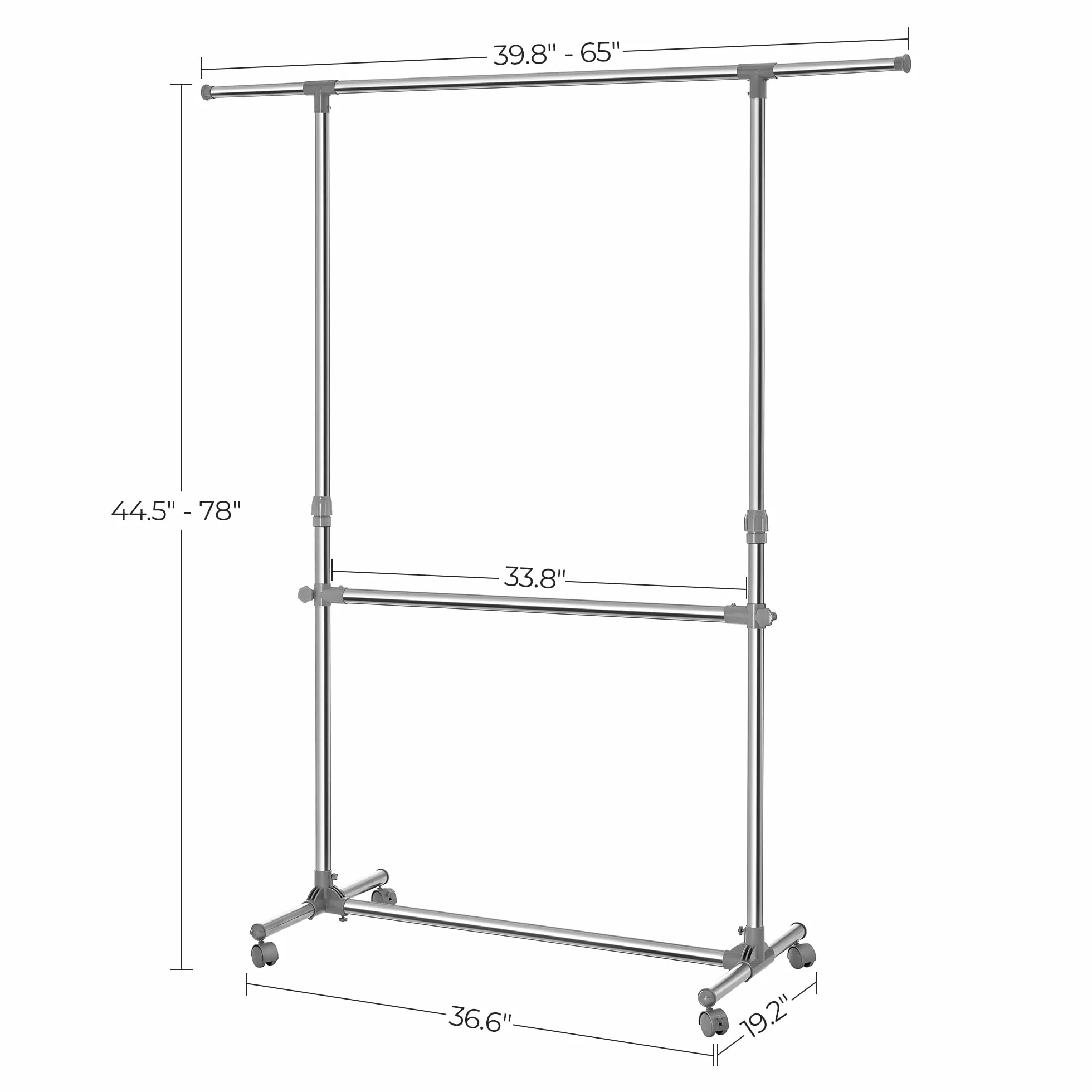 Songmics Wieszak na Ubrania Metalowy Szary 101-163 x 49 x 113-198 cm
