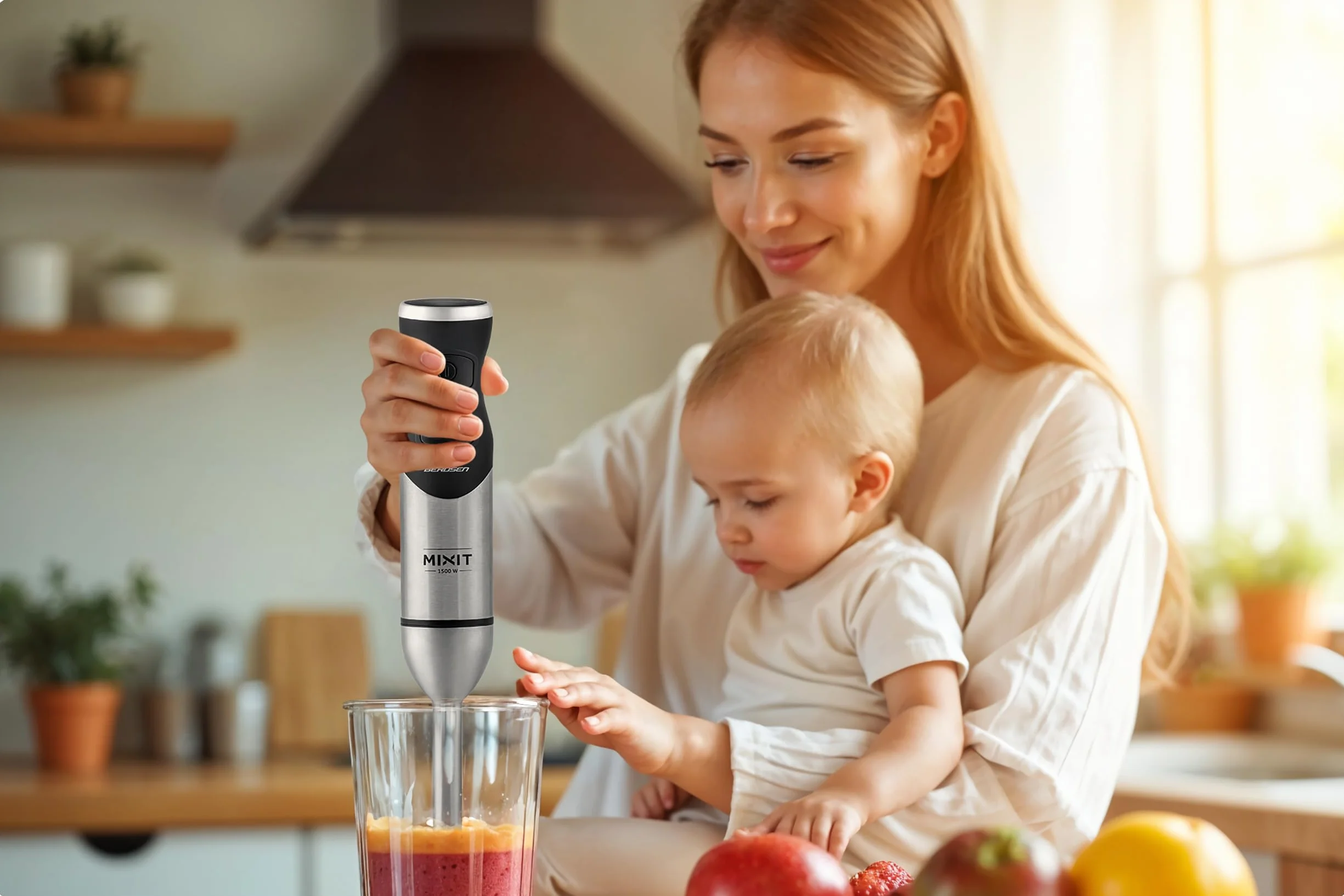 Berdsen Blender reczny 375300 1500 W wielofunkcyjny zestaw 6 w 1 tytanowe ostrze kruszy lod turbo 20 predkosci BPA free stal inox