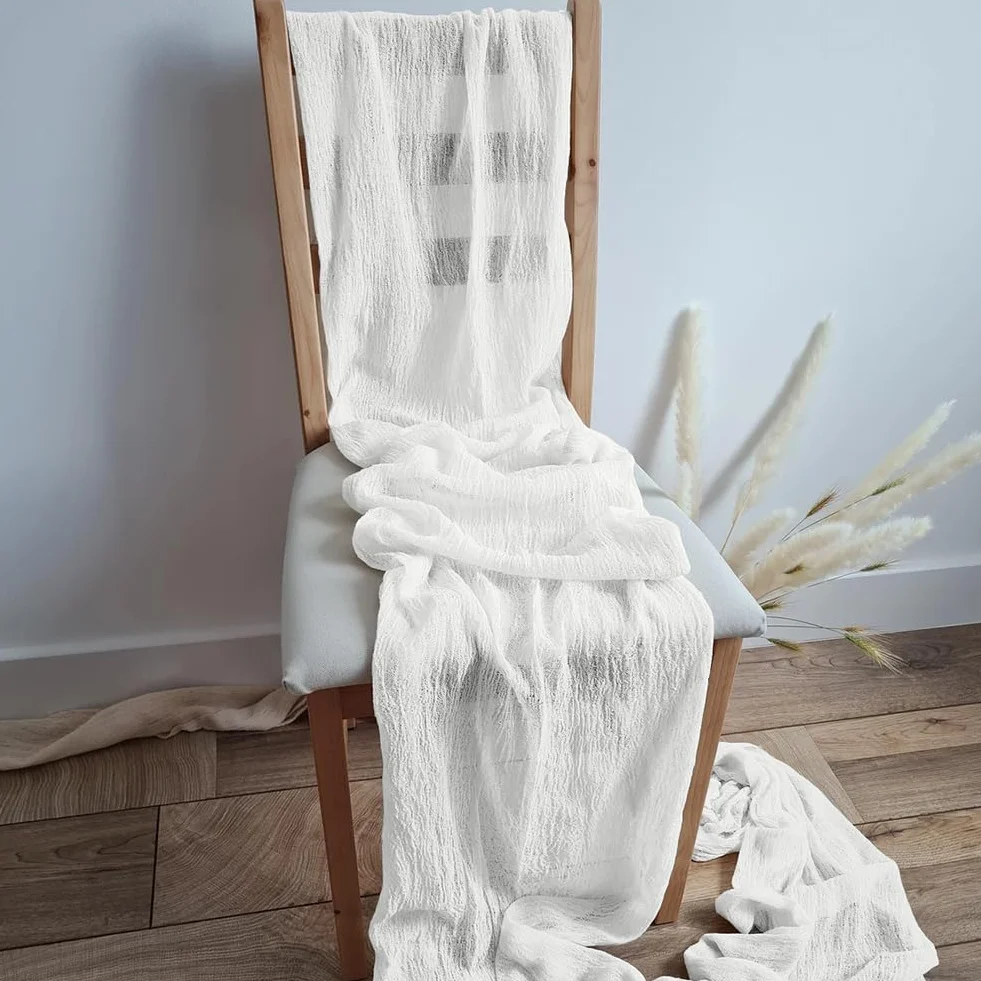 AUAUY Bieżnik na stół, 2 sztuki, biały, chusta serowa, styl boho, rustykalny, przezroczysty bieżnik, obrus do dekoracji boho, na wesele, przyjęcie urodzinowe, 90 x 300 cm