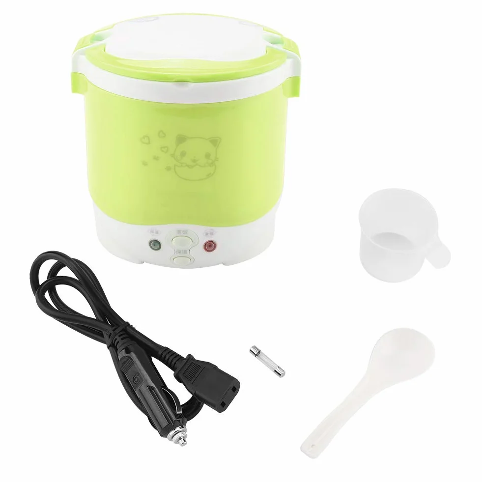 Elektryczny Parowiec do Gotowania Ryżu 12V 100W Przenośny z powłoką nieprzywierającą Podwójne Wiadro PP (GREEN)