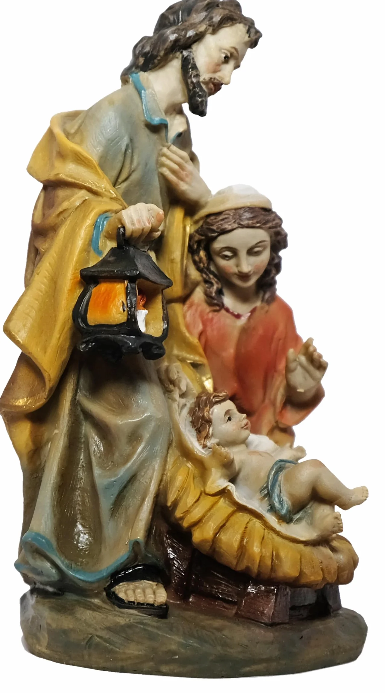 Szopka bożonarodzeniowa Święta Rodzina, barokowa, ręcznie malowana figurka, 14 cm, sztuczny kamień, żywica poliestrowa