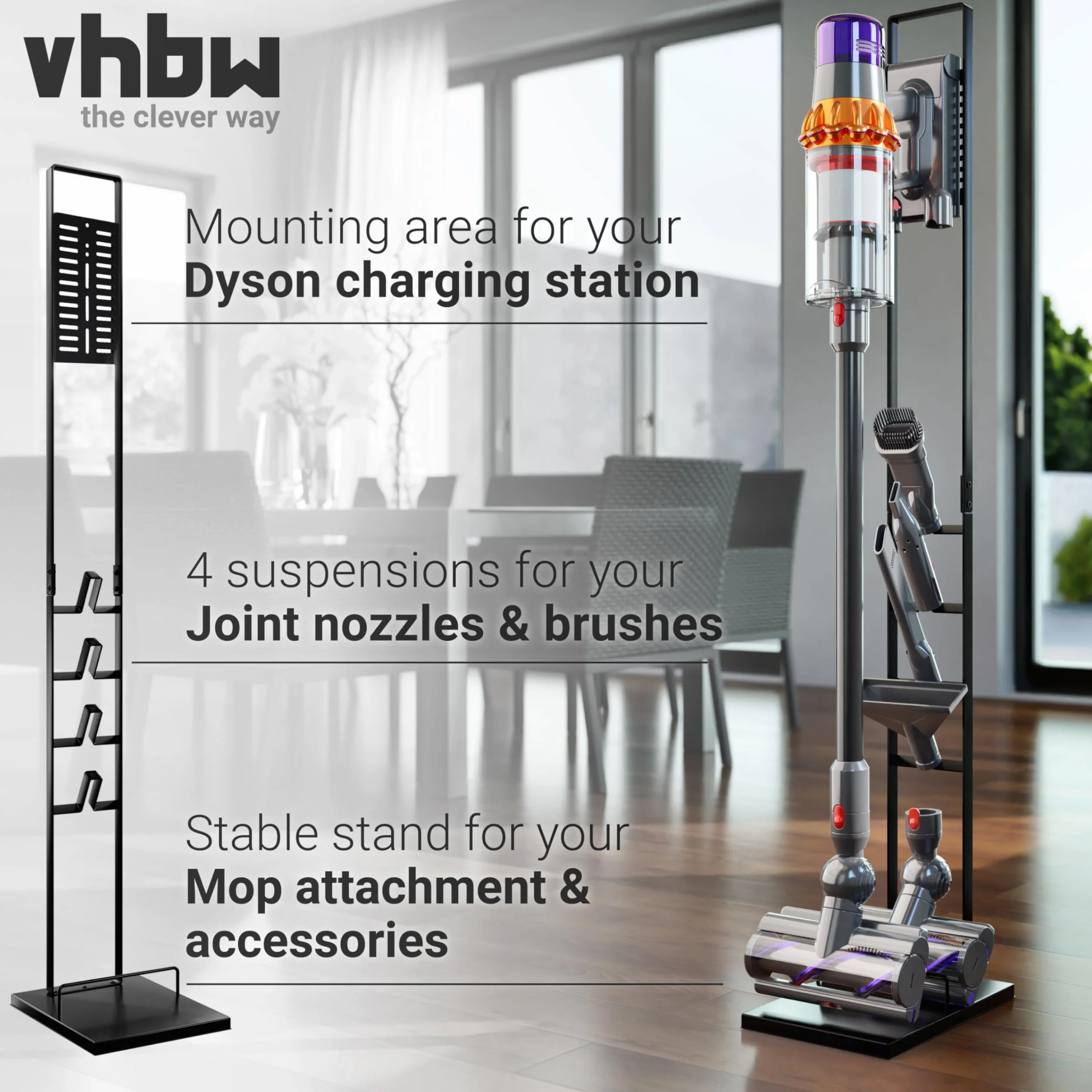 vhbw Stojak na odkurzacz, kompatybilny z Dyson V15 Detect Absolute, V15 Detect Complete, V6 odkurzacz akumulatorowy, odkurzacz ręczny, ciemnoszary