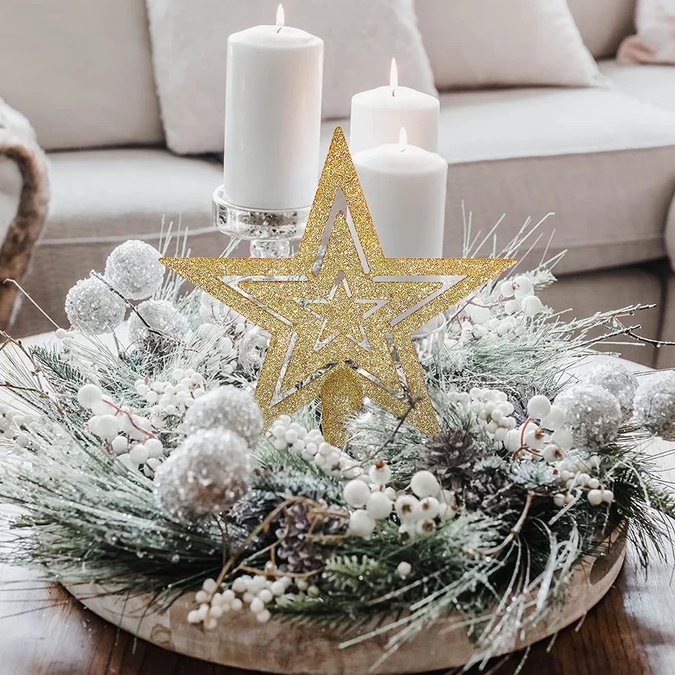 Złota gwiazda na choinkę bożonarodzeniową 19 cm ozdoba choinkowa pentagram brokat