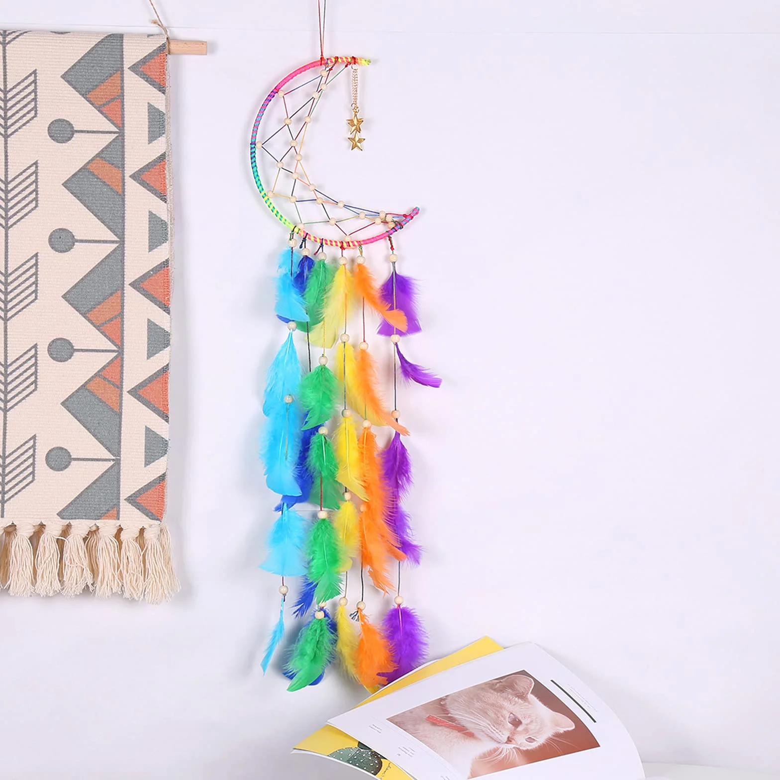 2 sztuki łapacz snów ręcznie robione szydełkowe kolorowe pióro dream ​catchers dekoracje ścienne na domu ozdoba prezenty świąteczne