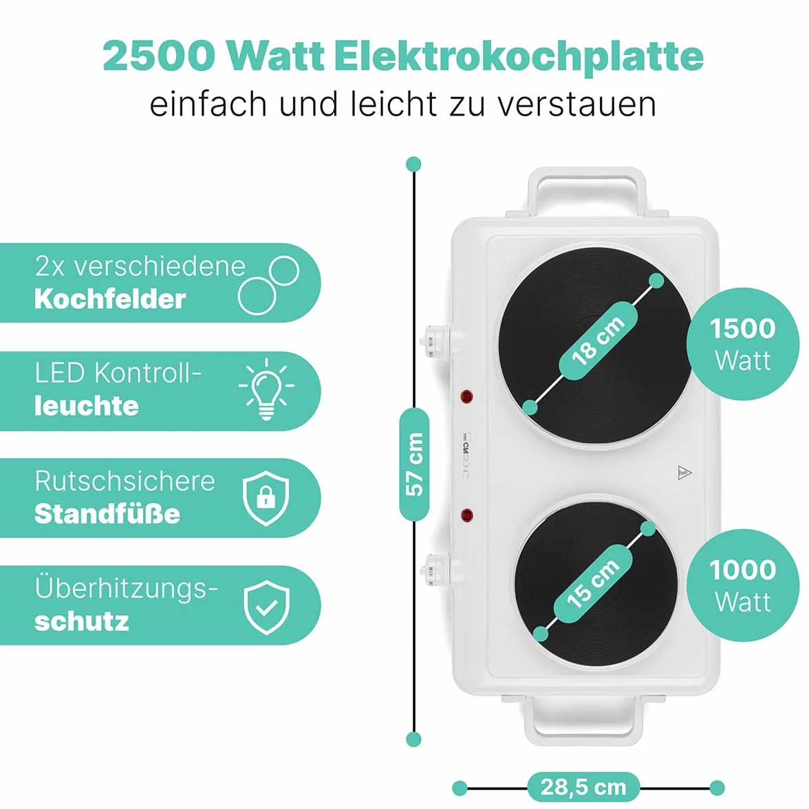 Clatronic Podwójna płyta grzewcza 180 mm 150 mm 2 bezstopniowe termostaty lakier odporny na wysokie