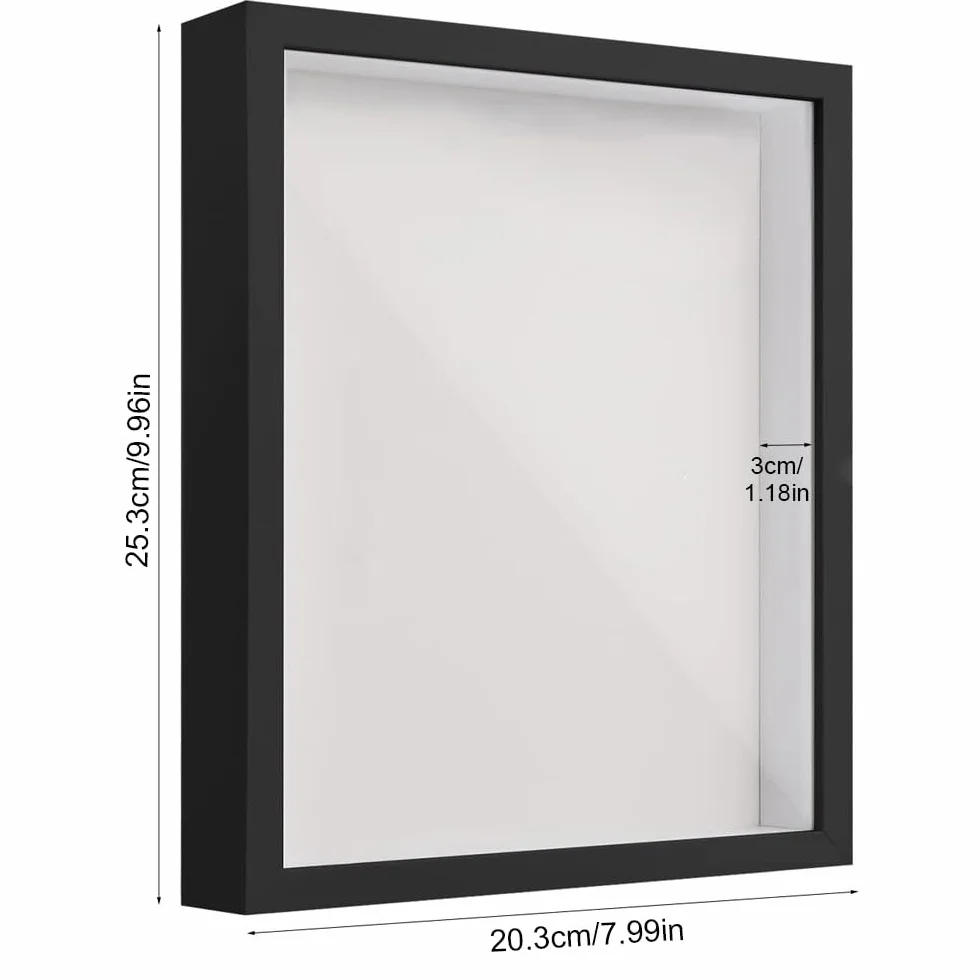 Drewniana ramka 3D 20 x 25 x 3 cm do napełniania kwiaty prezent ślubny czarna