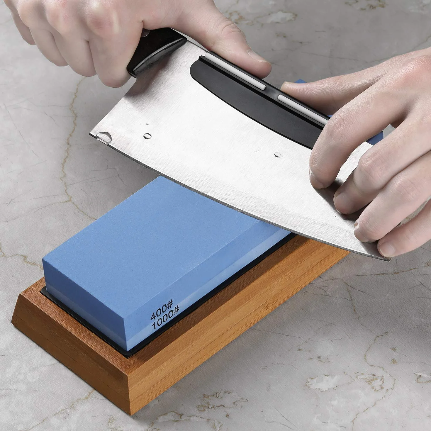 Razorri Knife Sharpening Stone Kit, Double-Sided 400/1000 3000/8000 Grit Whetstones with Flattening Stone, Leather Strop, Angle Guide