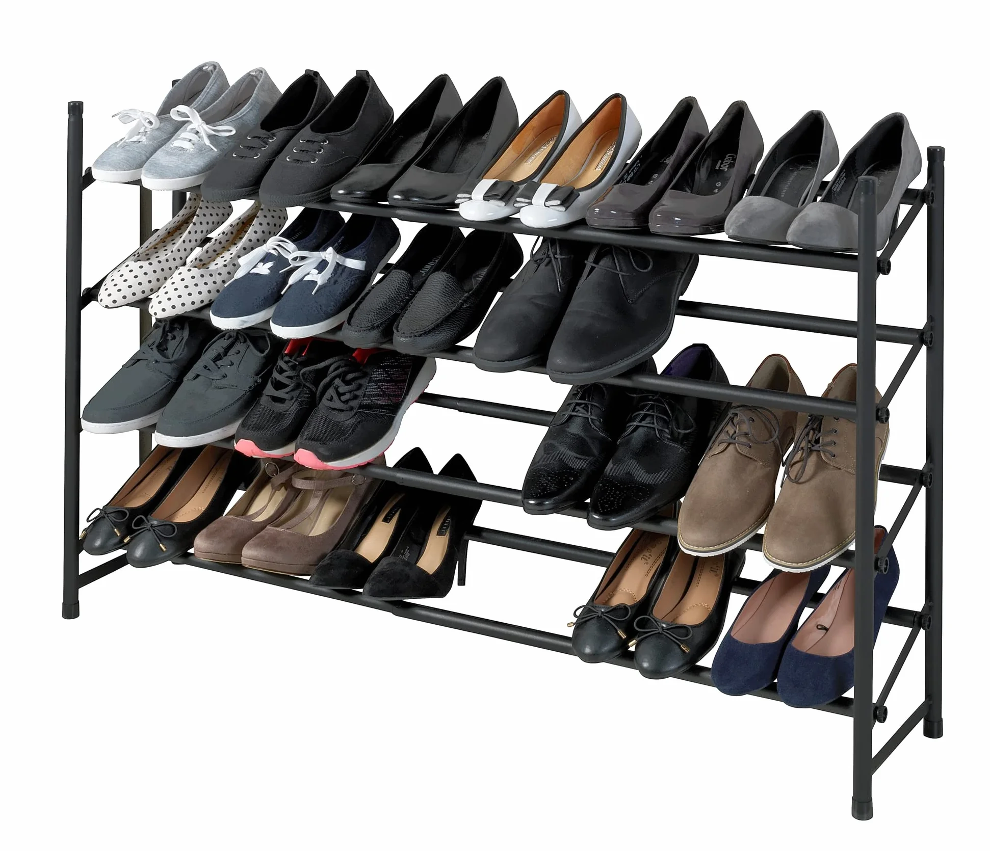 WENKO Hero antypoślizgowy regał na buty wysuwany 24 pary 62-115 x 68 x 23 cm czarny matowy