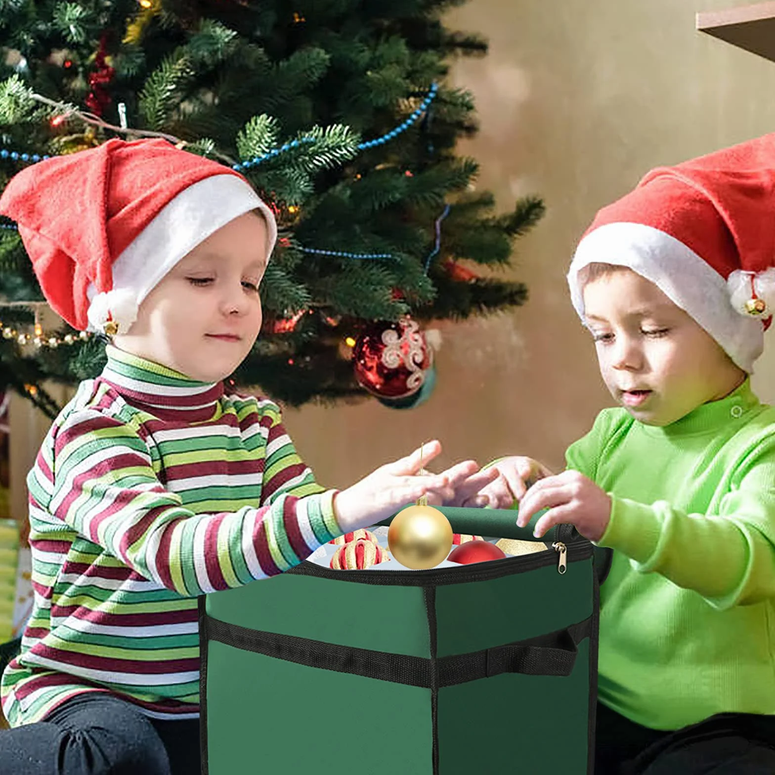 Pudełko do przechowywania ozdób bożonarodzeniowych, 4-poziomowe mieści do 64 ozdób akcesoria kulki, 600d Oxford Christmas Organizer Holder