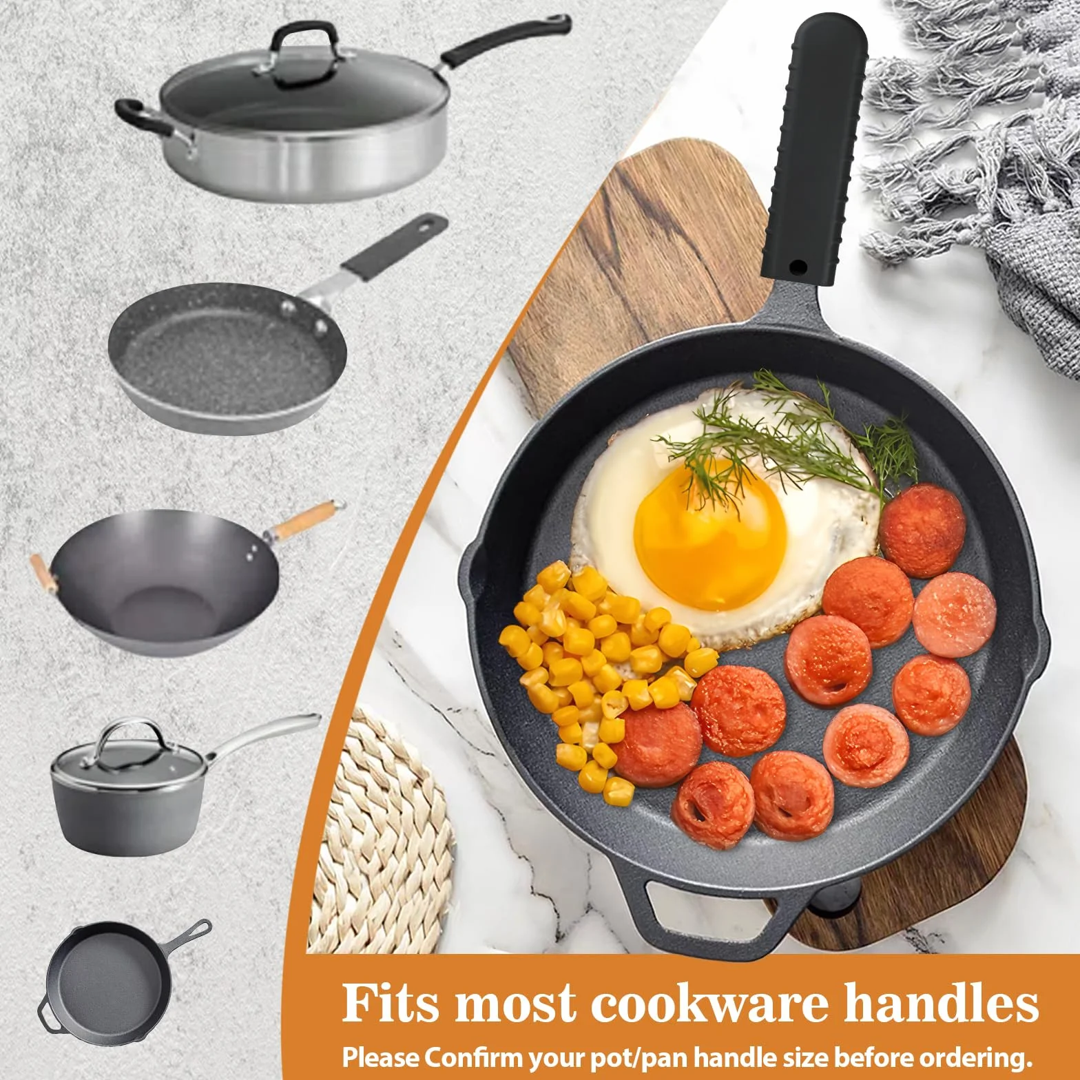 Webake Silikonowe uchwyty na uchwyt patelni, 3 sztuki, odporne na wysokie temperatury, do żeliwnych patelni, 13,7 cm x 2,9 cm x 1,3 cm