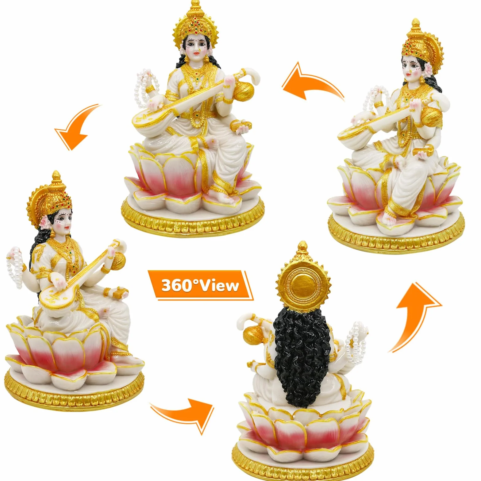Hinduska bogini Saraswati statua - 21 cm H marmur wygląd duży indyjski idol Saraswati figurka Indie Diwali Murti Pooja rzeźba dom biuro świątynia Mandir Puja przedmiot ołtarz świątynia duchowa