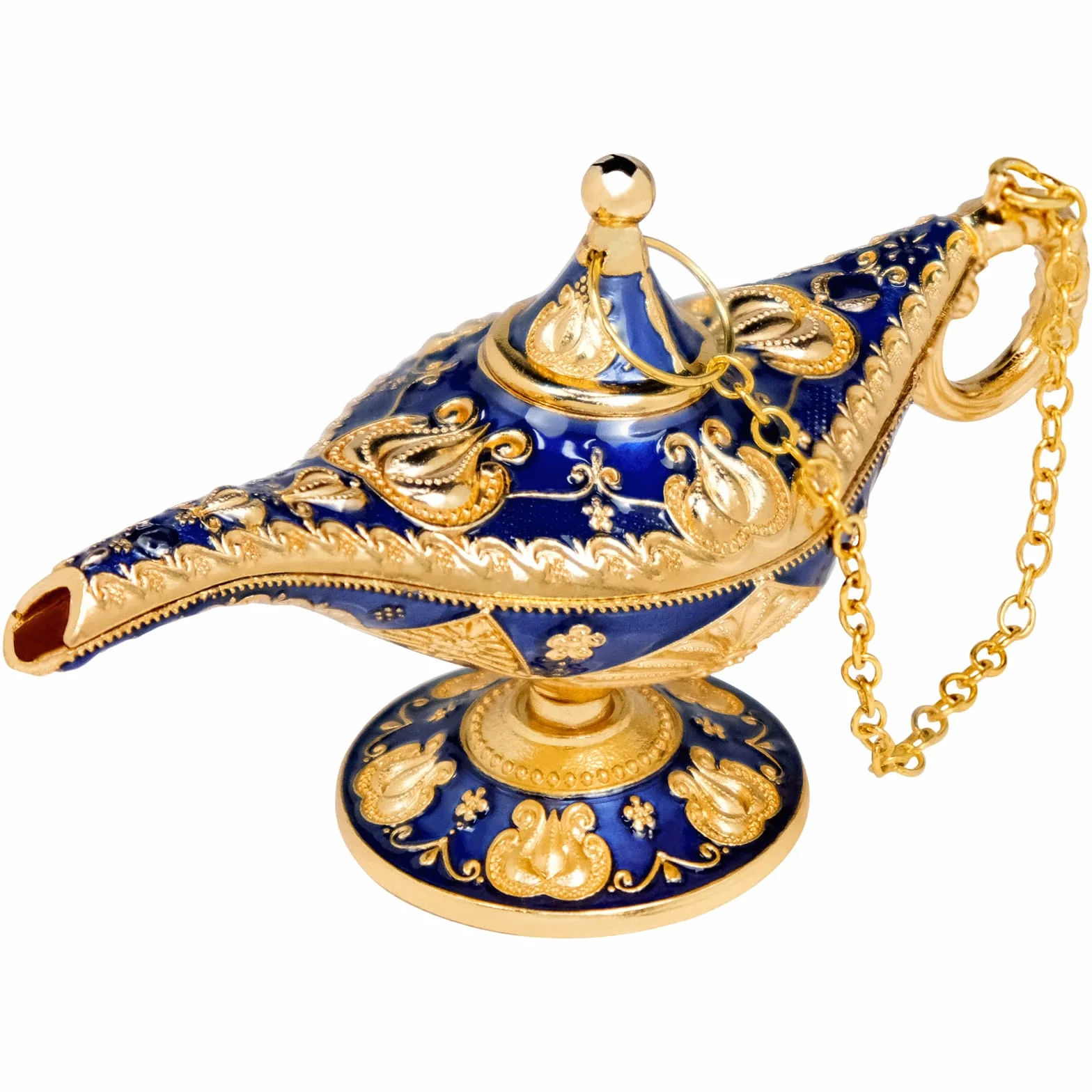 Genie Aladdin Mini Cudowna Lampa - Rzeźbiona Złota Dekoracja, Klasyczny Artykuł Dekoracyjny, Olejowa Lampa Genyjna - Złoty Błękit, 12 x 4 x 6,3 cm