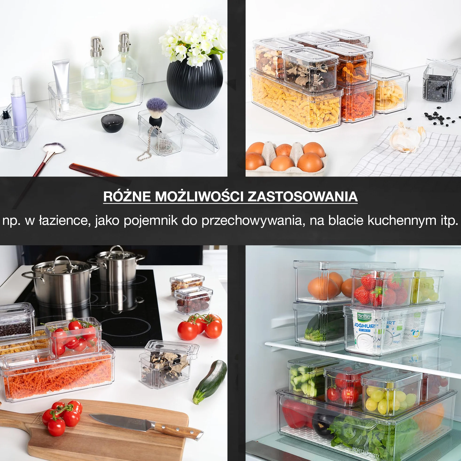Moritz & Moritz Zestaw 10 organizerów do lodówki przezroczyste pudełka do przechowywania