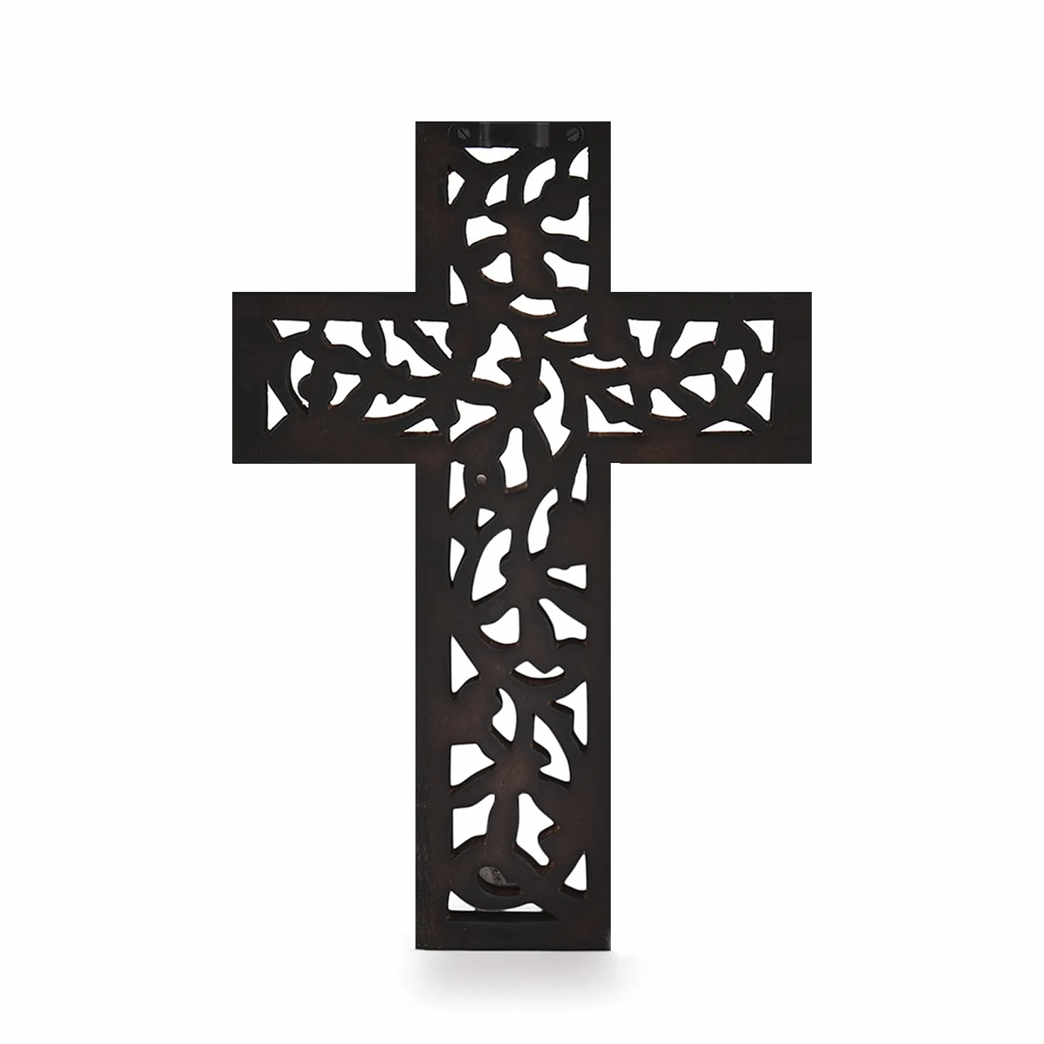 Indus Lifespace Prezenty drewniana tablica ścienna krzyż długa wisząca z ręcznie rzeźbionym kwiatowym wzorem religijny ołtarz dom salon dekoracja lekka (30,48 cm x 20,32 cm x 1,27 cm)