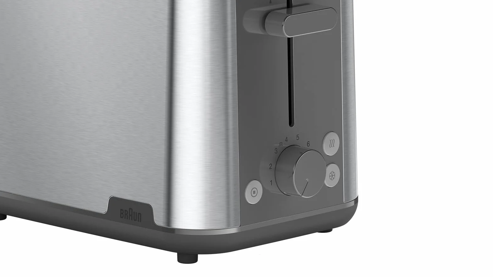 Braun PurShine HT1510GY, 2-gniazdowy toster, 8 poziomów opiekania, funkcje ogrzewania i rozmrażania, taca na okruchy, 900 W, szary