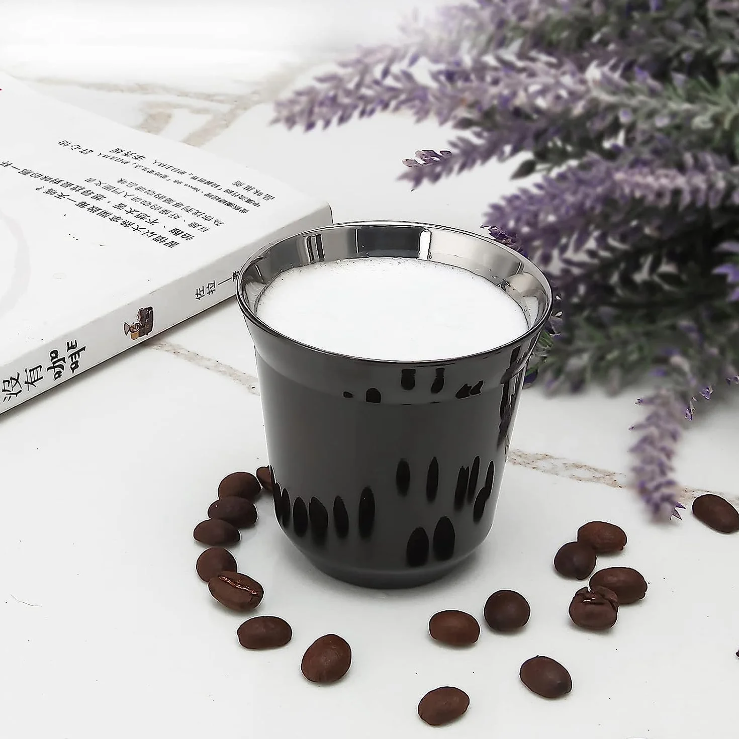Easyworkz Espresso Podwójne ścianki ze stali nierdzewnej Izolowany metal 150 ml Kubek Demitasse Termoodporny Zestaw 2 szt. Czarny