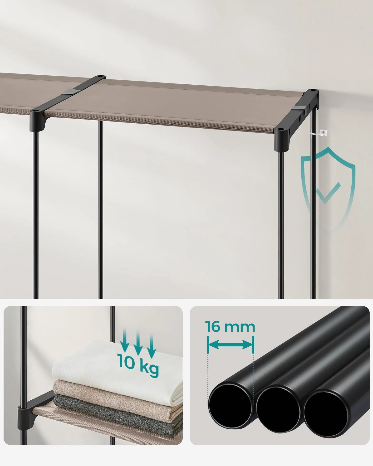 SONGMICS otwarta szafa 43 x 138 x 182 cm taupe