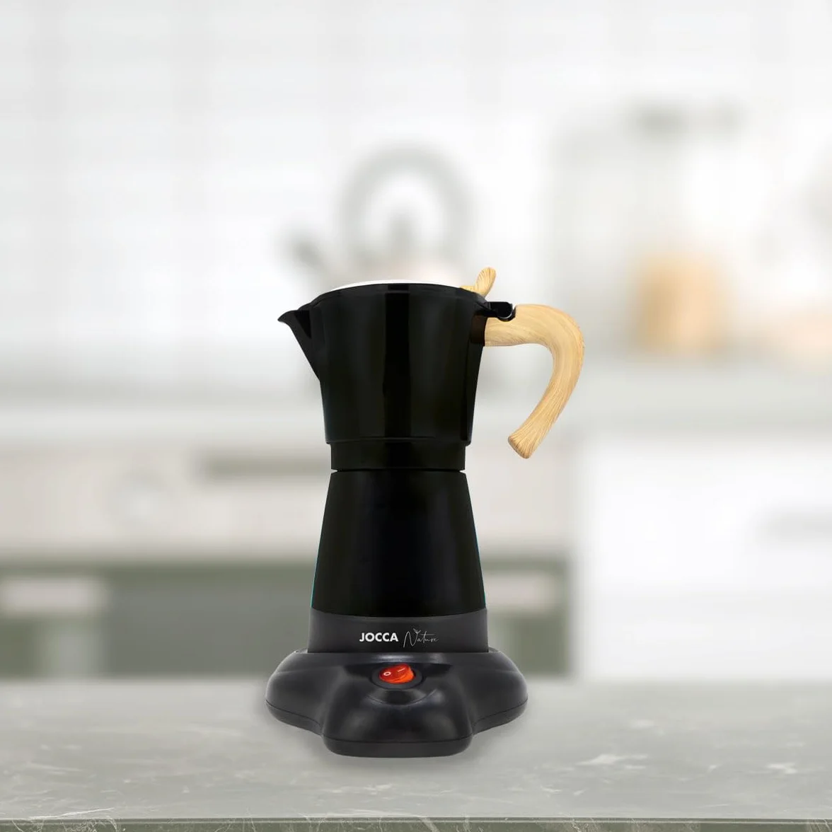 JOCCA - Ekspres do kawy elektryczny 6 filiżanek, 300 ml, 480 W | Kawa gotowa w 7 minut | Podstawa obrotowa o 360° | Wyjmowany filtr | przezroczysta pokrywka