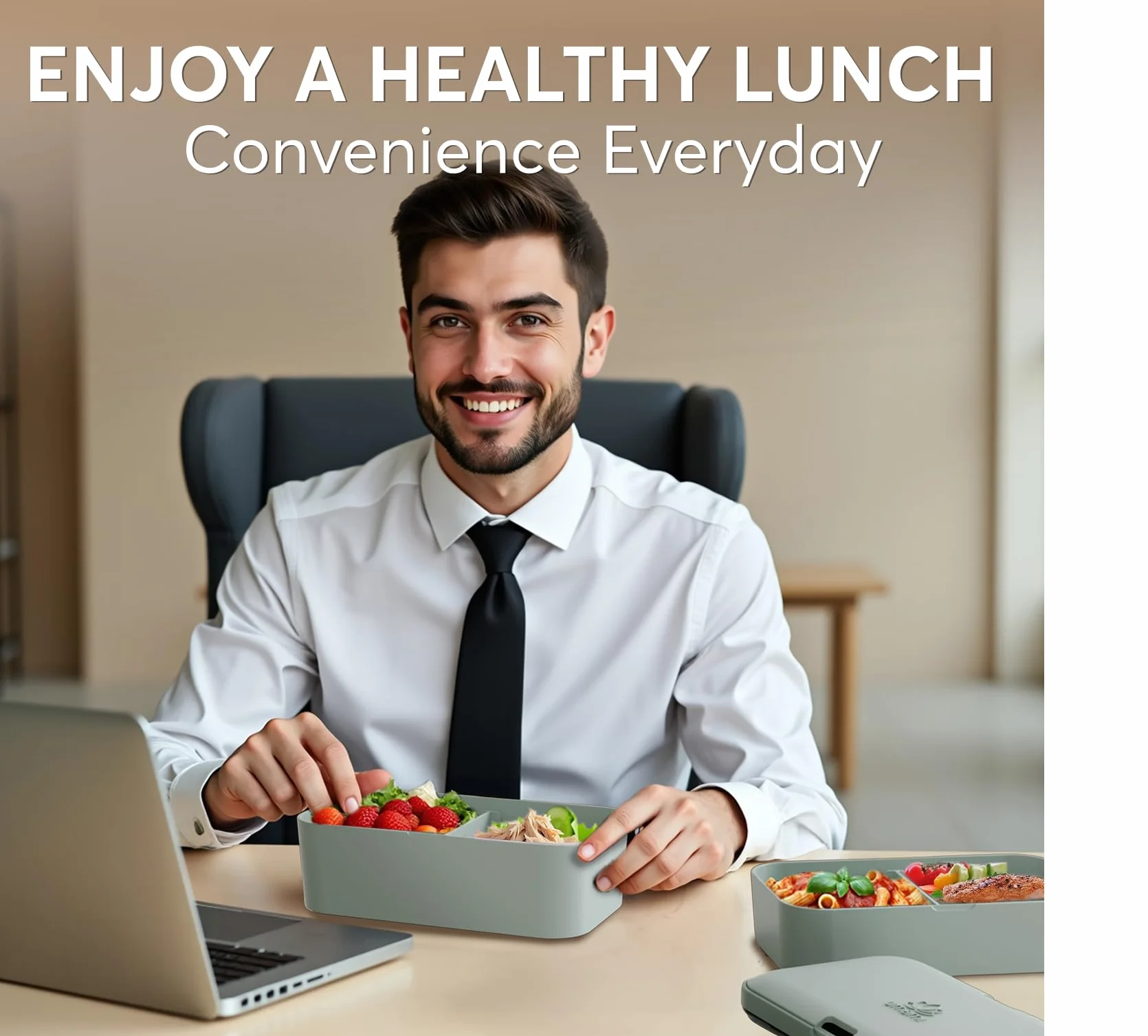 Umami Bento Lunch Box z 4 przegródkami, sztućce i 2 słoiki na sosy, do mikrofalówki