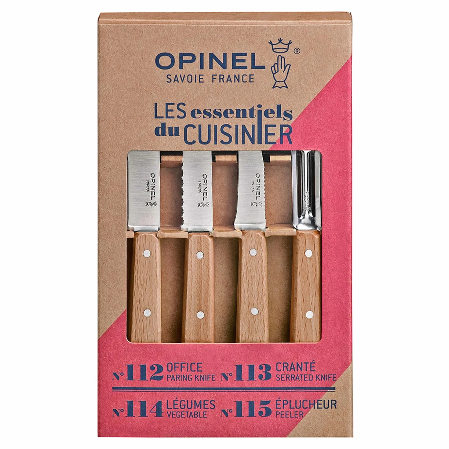Opinel Zestaw noży kuchennych z drewna bukowego brązowy