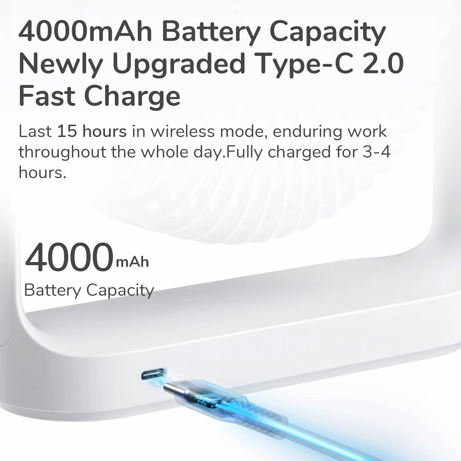 JISULIFE Wentylator stołowy, 4000 mAh mini wentylator biurkowy, wentylator stołowy USB z możliwością ładowania, [5-15 godzin pracy] wentylator z baterią o unikalnym designie do domu, biura-biały