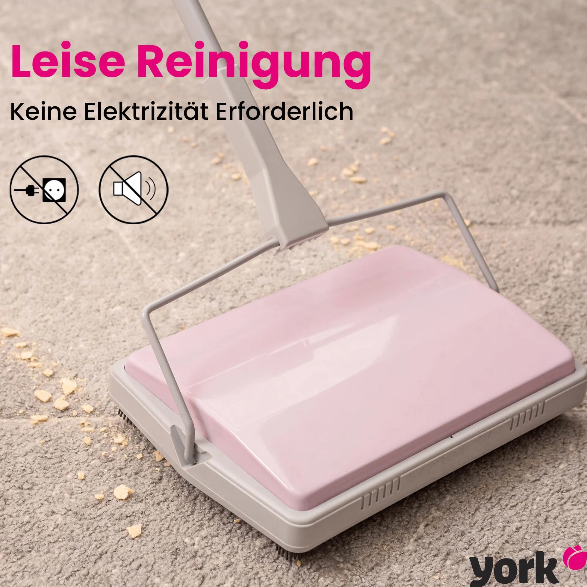 York Miotła mechaniczna wycieczka Miotła do zbierania zabrudzeń Sweep Manual Sweeper Zamiatarka ręczna Mop do dywanów na czterech kołach miękki cienki i kompaktowy szaro-różowy